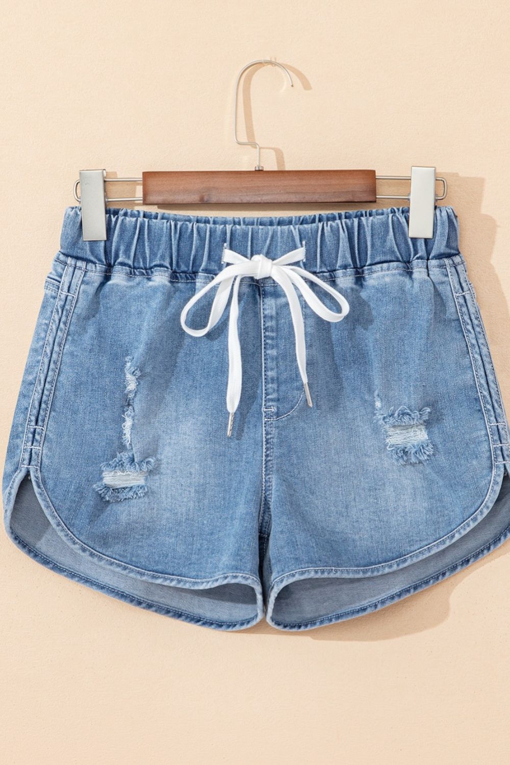 Drawstring High Waist Distressed Denim Shorts - The Goddess Galleries