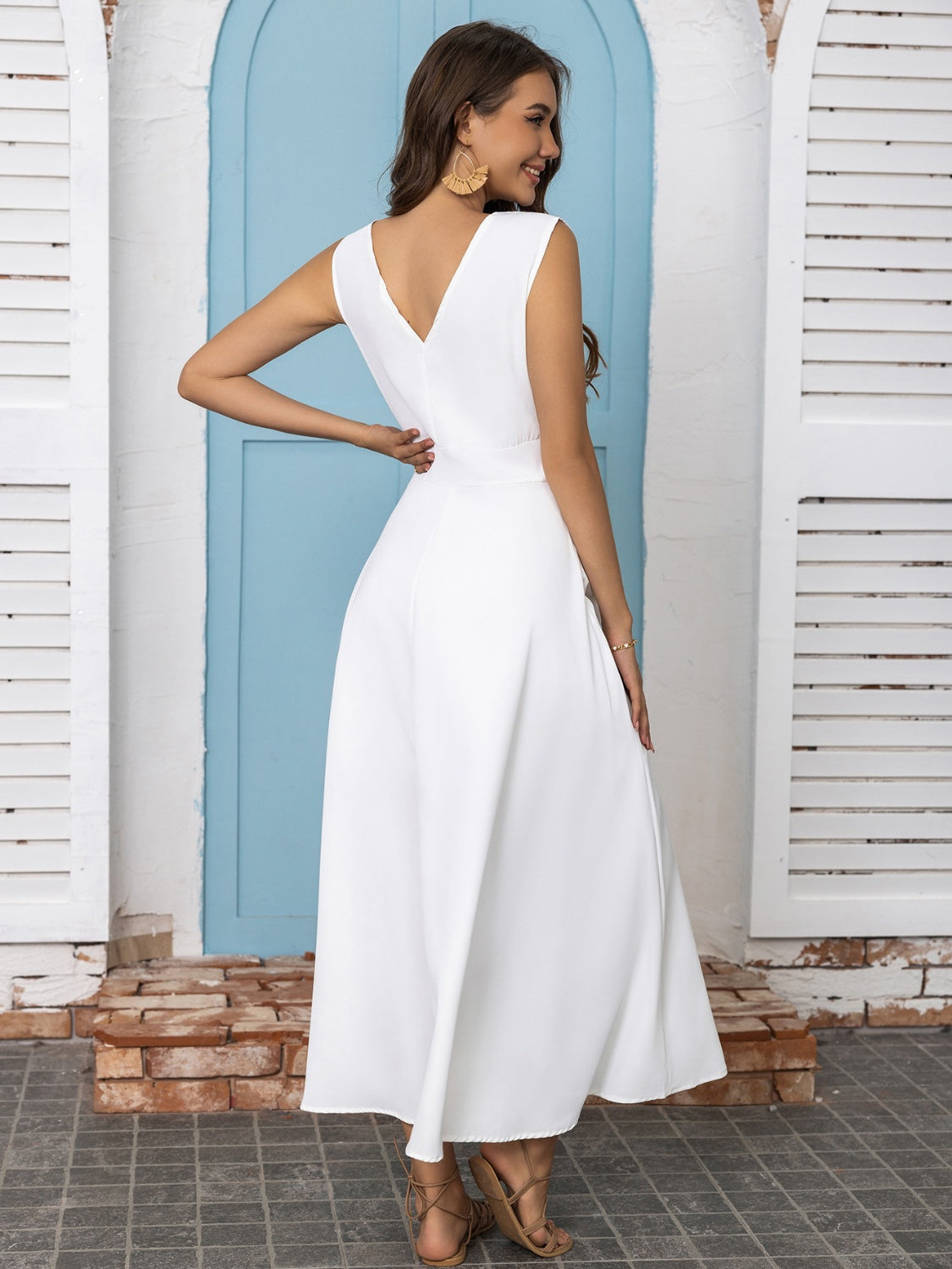 Full Size Slit V-Neck Sleeveless Midi Dress - The Goddess Galleries