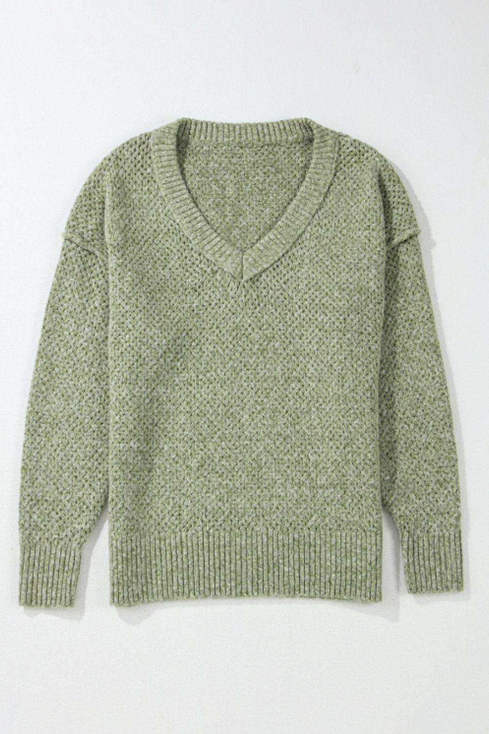 V-Neck Dropped Shoulder Long Sleeve Sweater - The Goddess Galleries