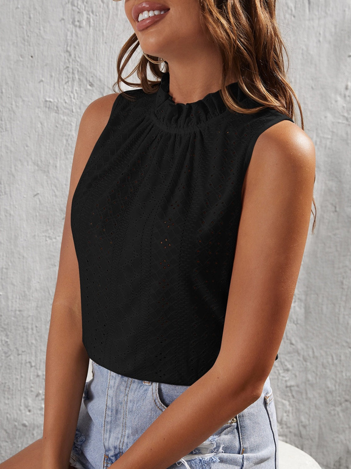 Tied Eyelet Mock Neck Tank - The Goddess Galleries