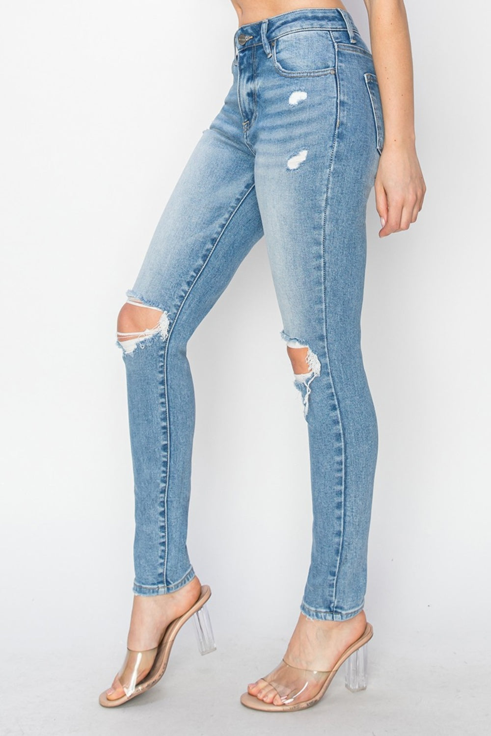 Risen Full Size High Rise Knee Distressed Skinny Jeans - The Goddess Galleries