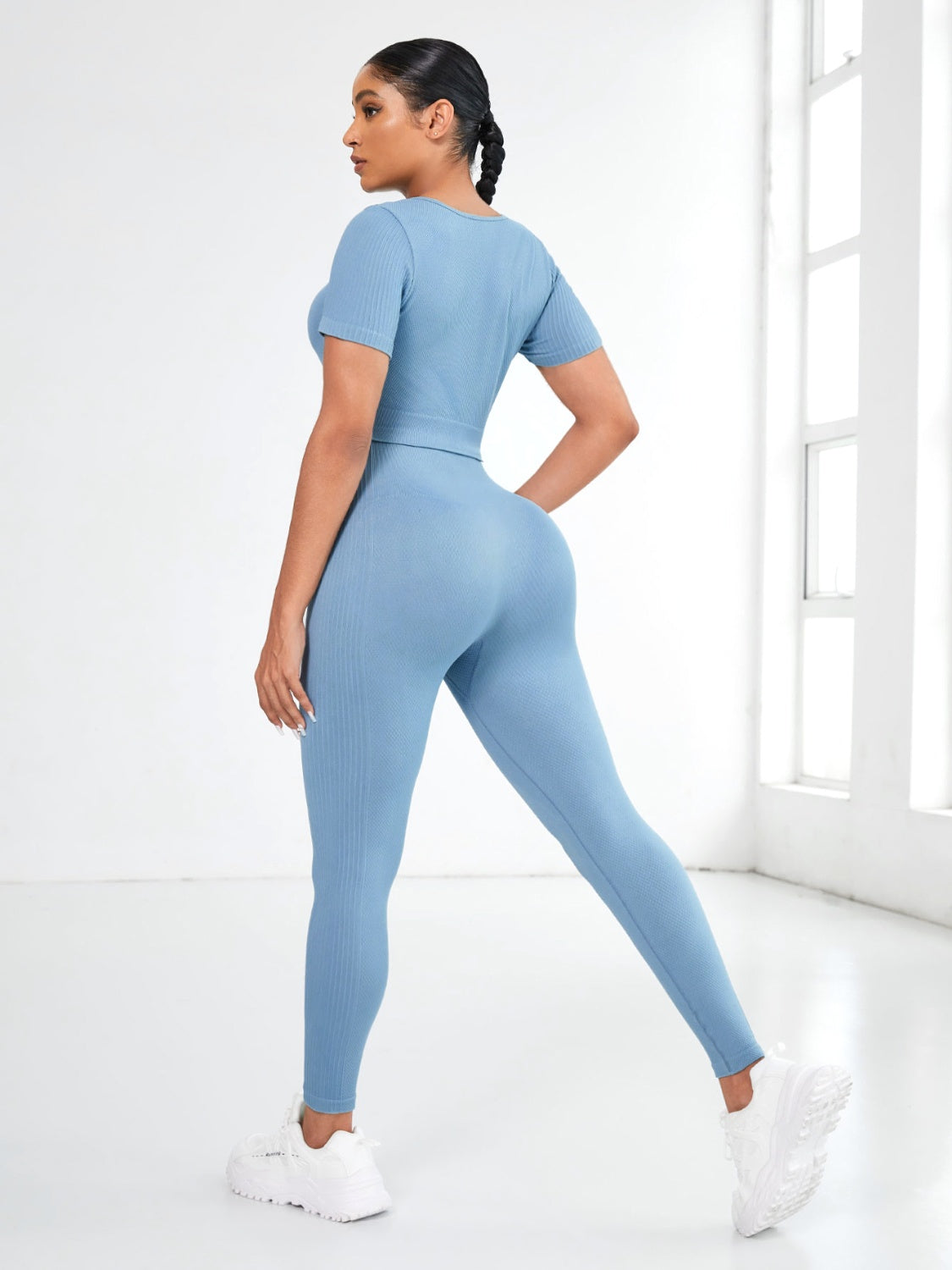 Round Neck Short Sleeve Top and Leggings Active Set - The Goddess Galleries