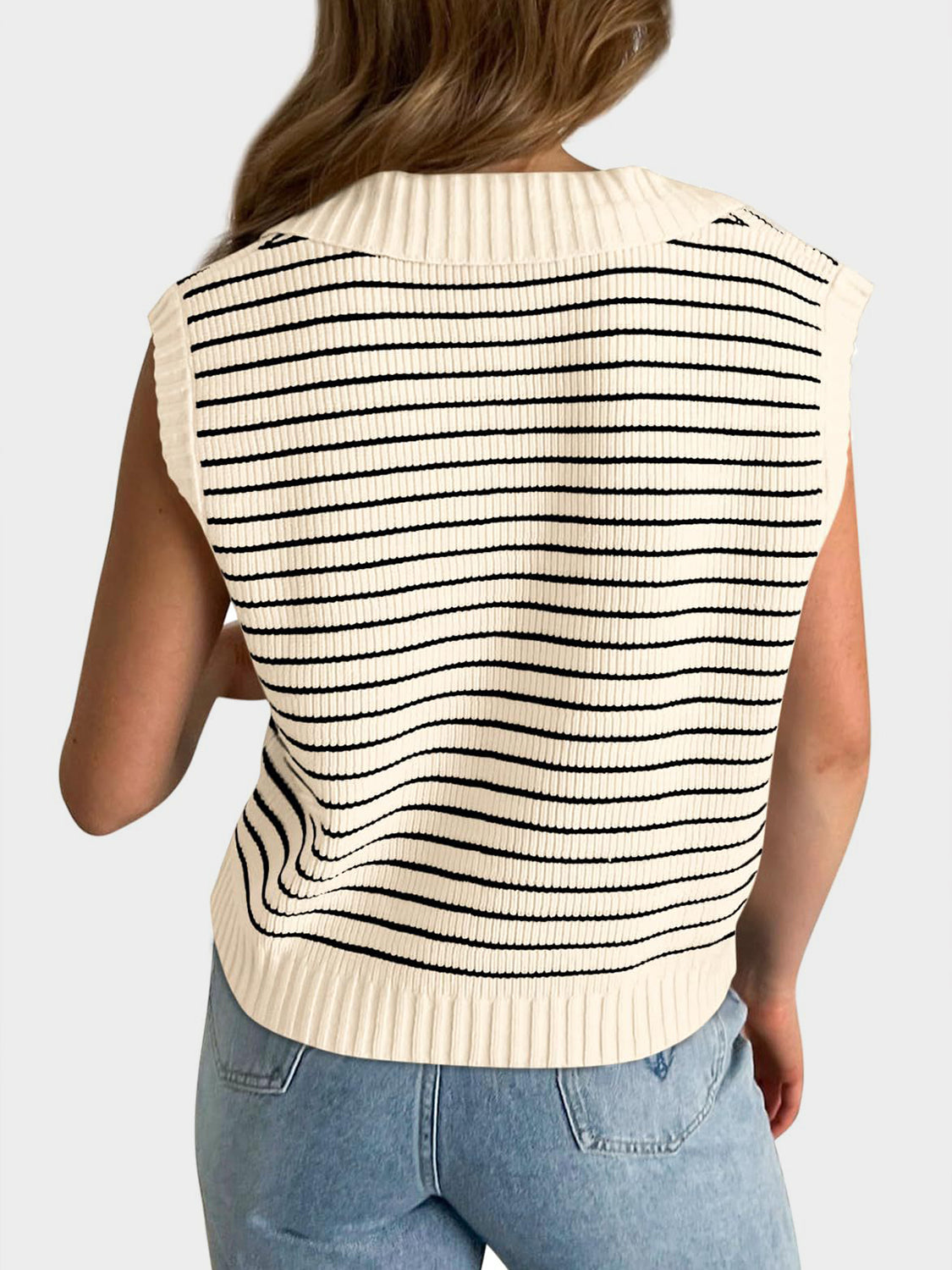 Mandy Collared Neck Striped Sweater Vest - The Goddess Galleries