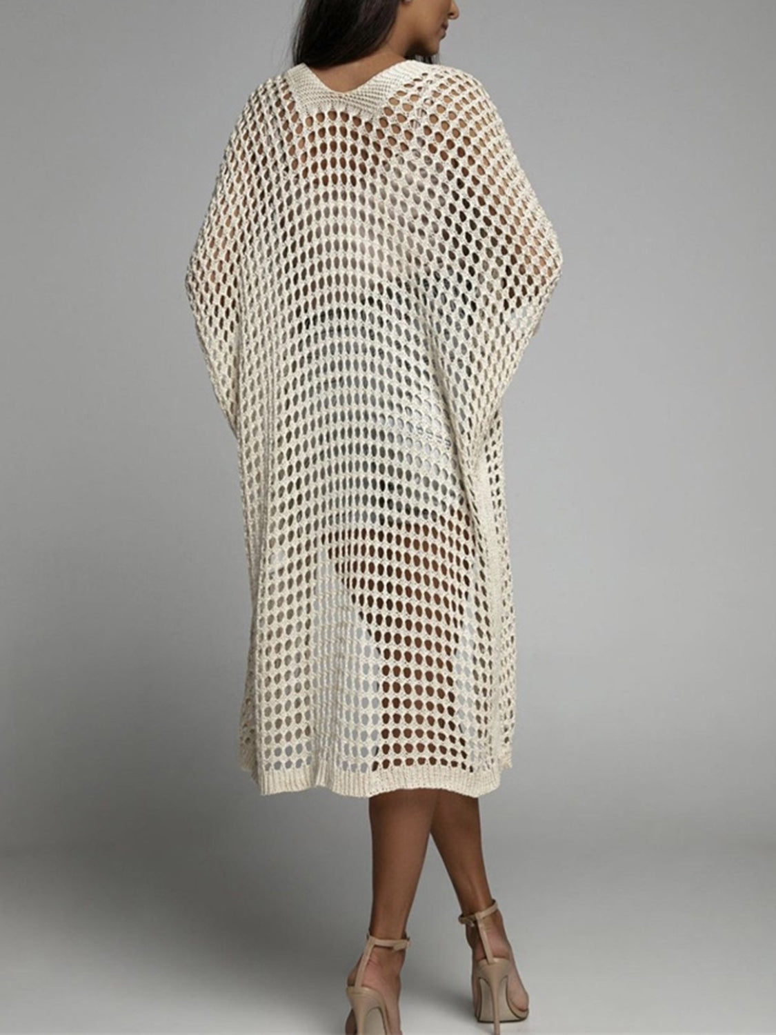 Openwork Open Front Three-Quarter Sleeve Cover Up - The Goddess Galleries