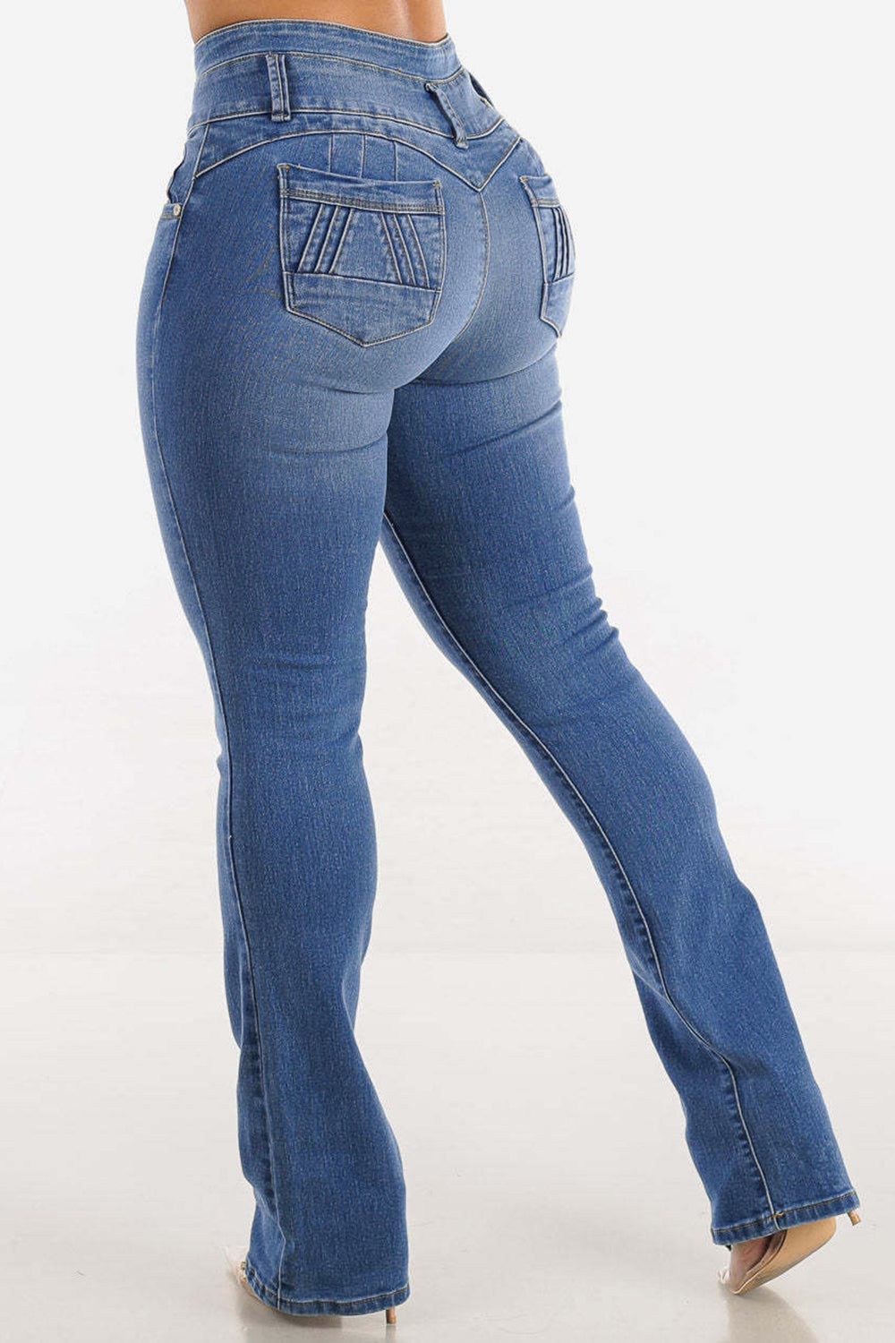 Bootcut High-Rise Buttoned Hip-Lift Jeans - The Goddess Galleries