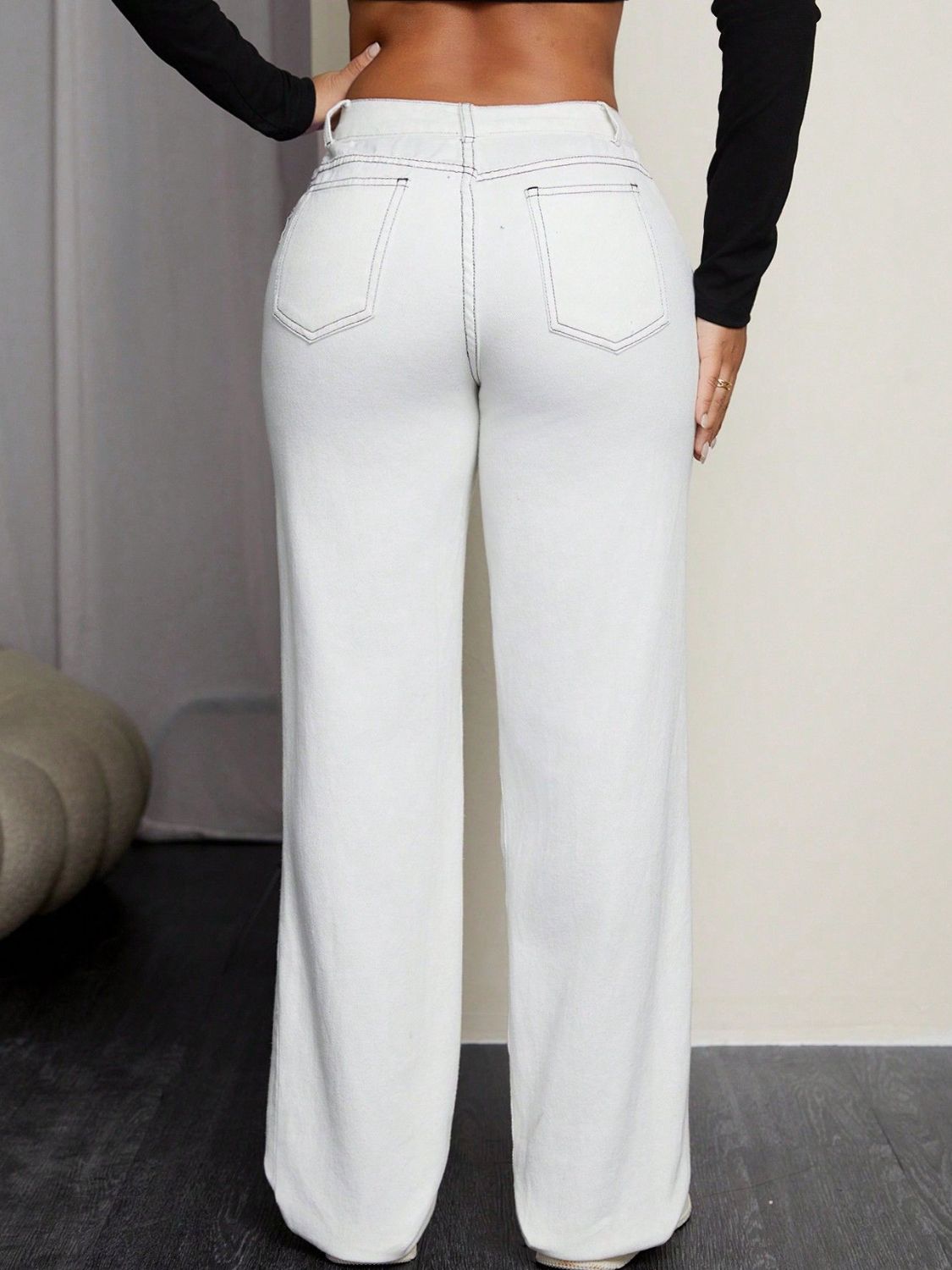 Leopard Cross Detail Straight Leg Jeans - The Goddess Galleries