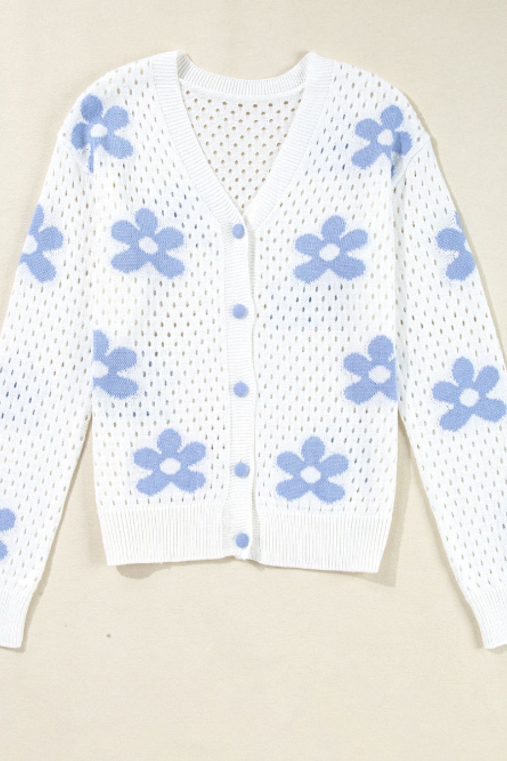 Flower Hollowed Out Button Down Long Sleeve Cardigan - The Goddess Galleries