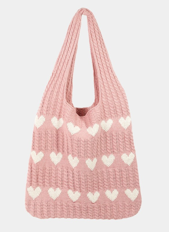 Fame Contrast Heart Crochet Tote Bag - The Goddess Galleries