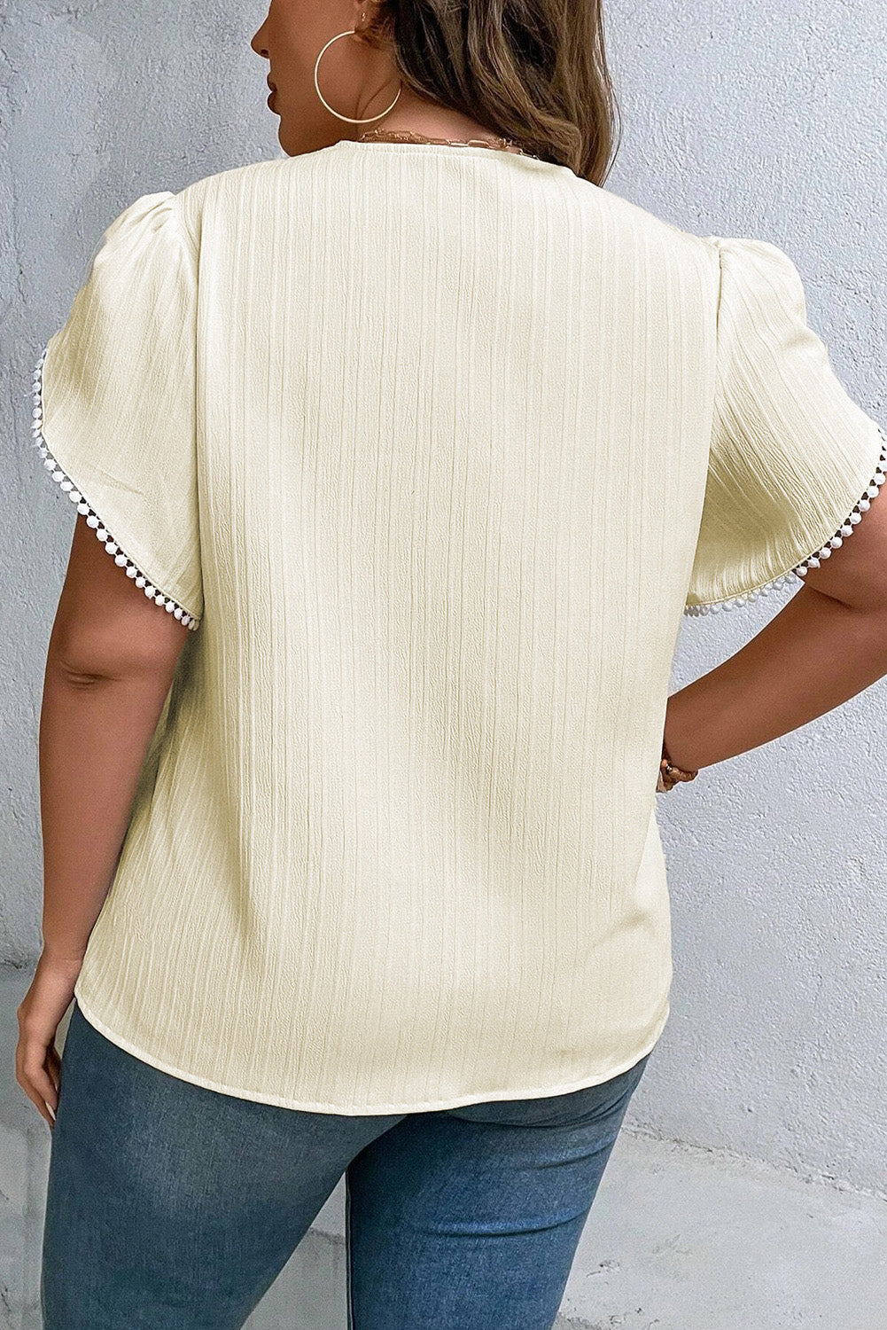 Plus Size V-Neck Petal Sleeve Blouse - The Goddess Galleries