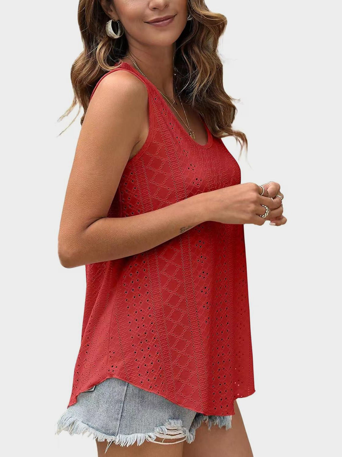 Florira Eyelet Round Neck Tank - The Goddess Galleries