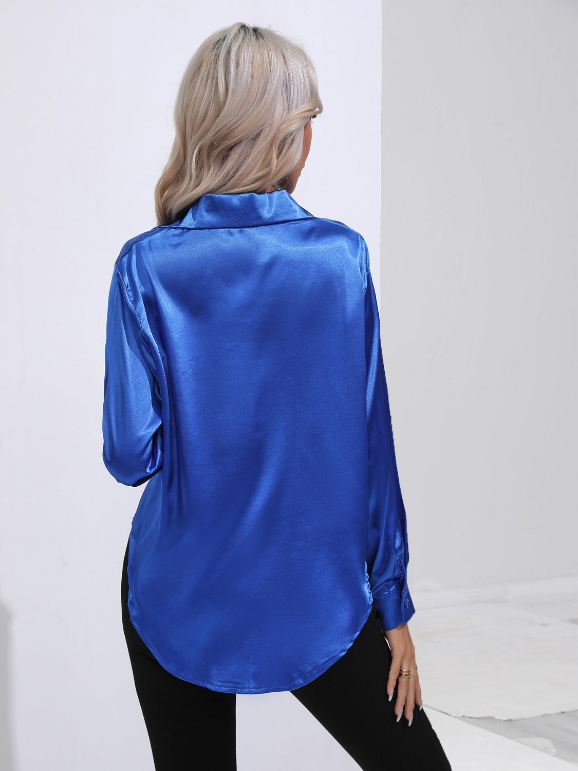 Collared Neck Buttoned Long Sleeve Shirt - The Goddess Galleries