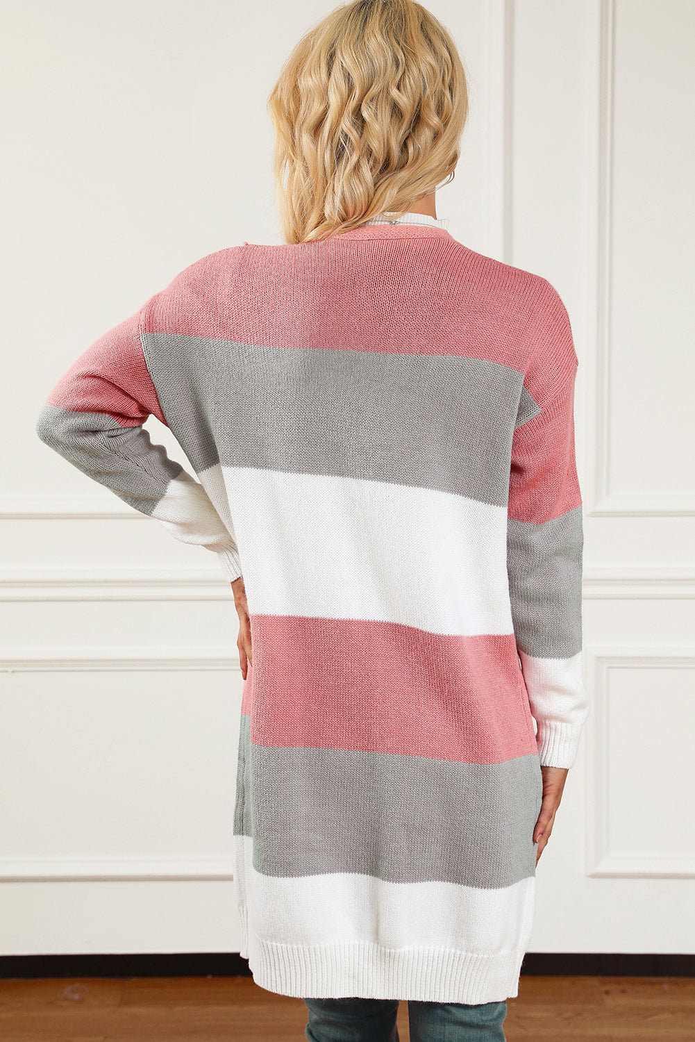 Striped Open Front Long Sleeve Cardigan - The Goddess Galleries