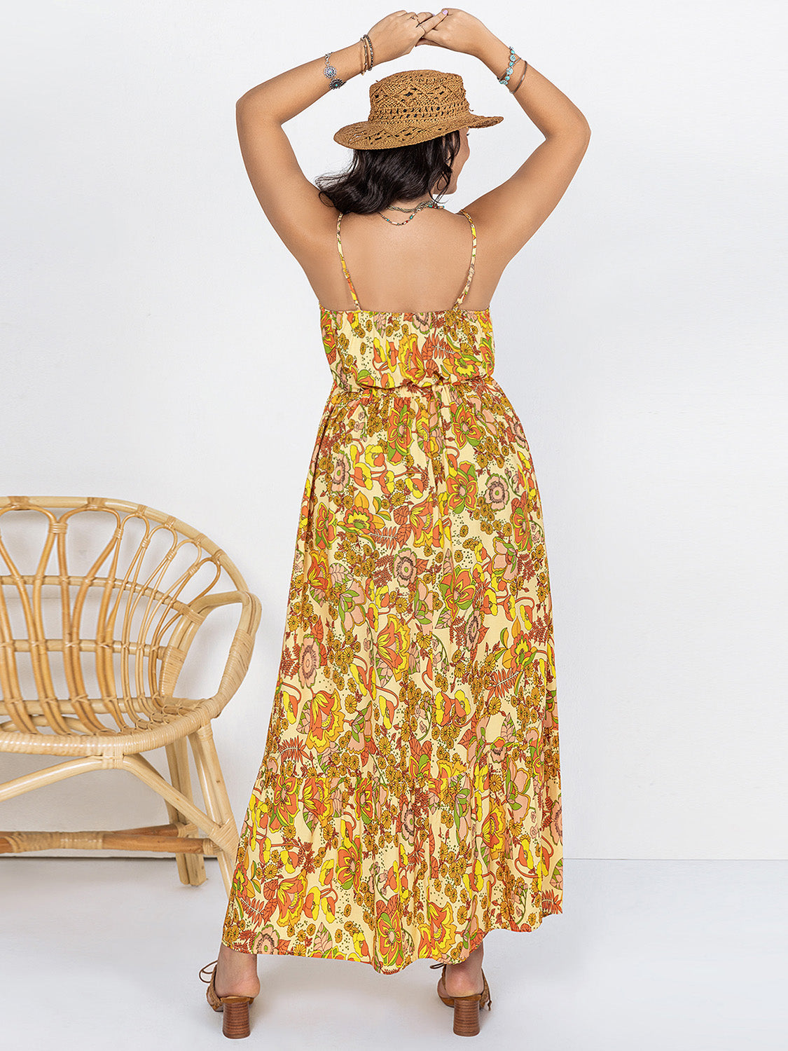 Plus Size Printed V-Neck Maxi Cami Dress - The Goddess Galleries