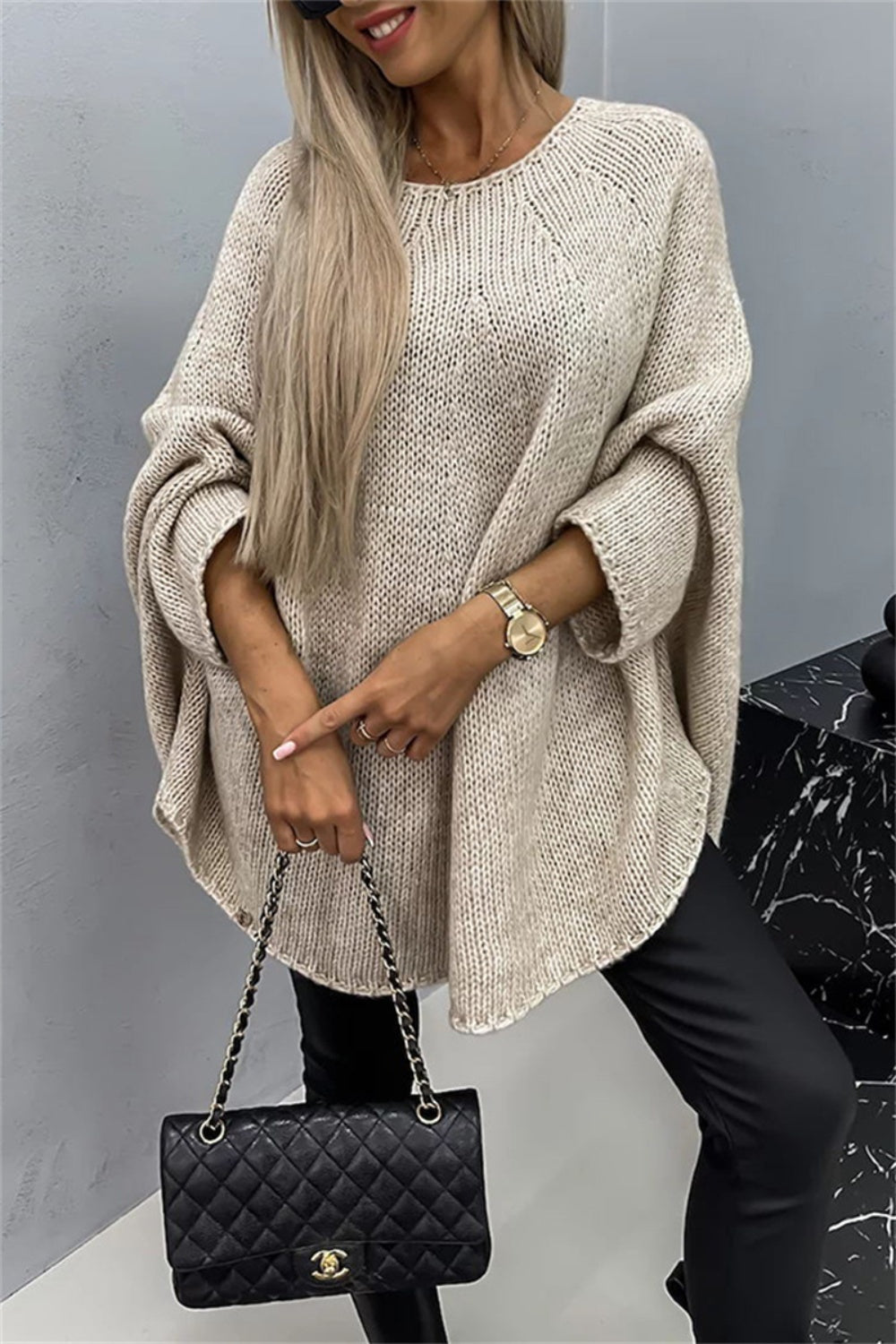 Round Neck Batwing Sleeve Sweater - The Goddess Galleries