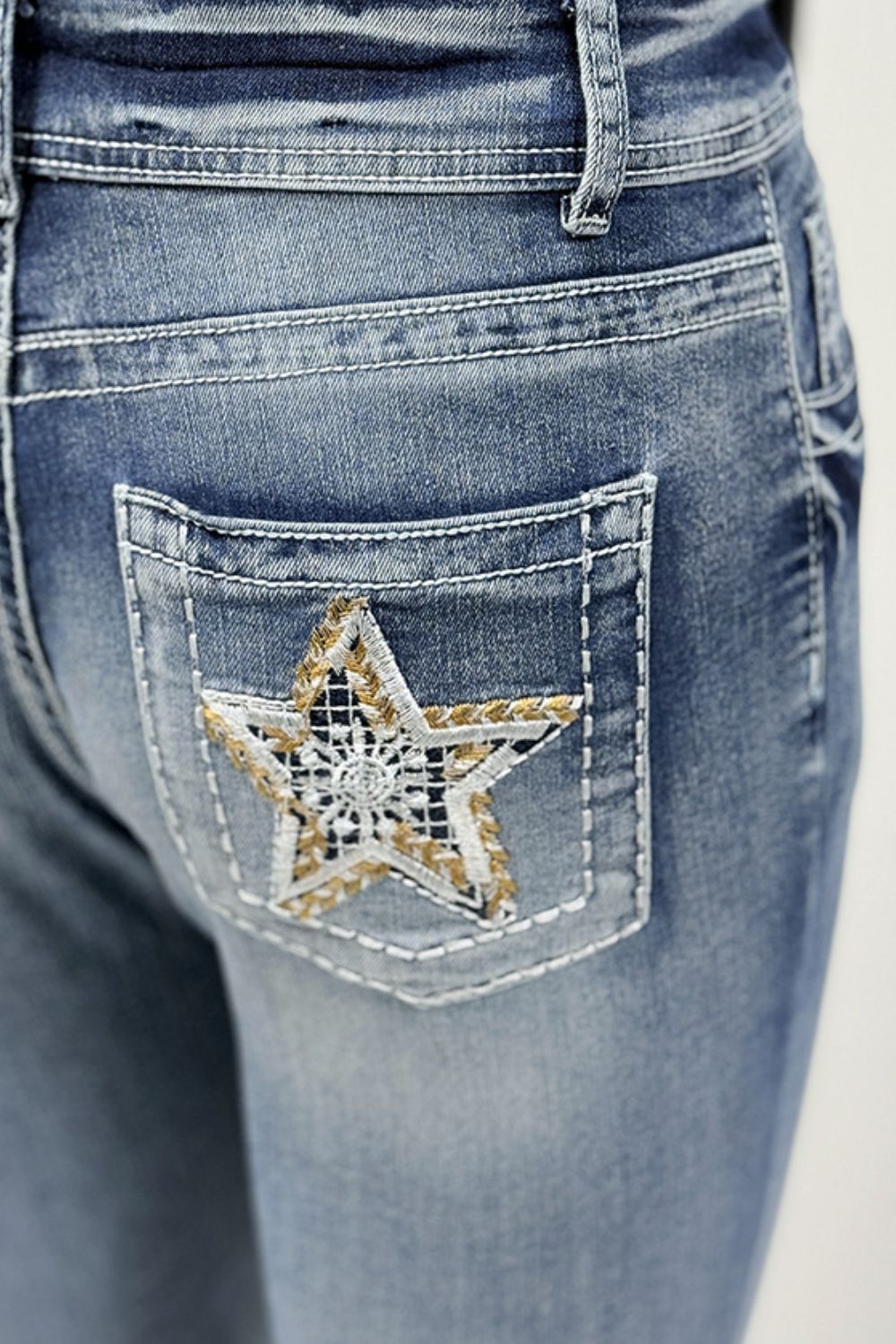 Star Embroidered Bootcut Jeans - The Goddess Galleries