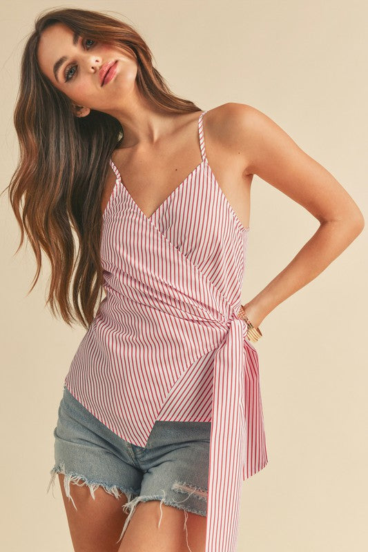 Aemi + Co Side Knotted Surplice Striped Cami - The Goddess Galleries