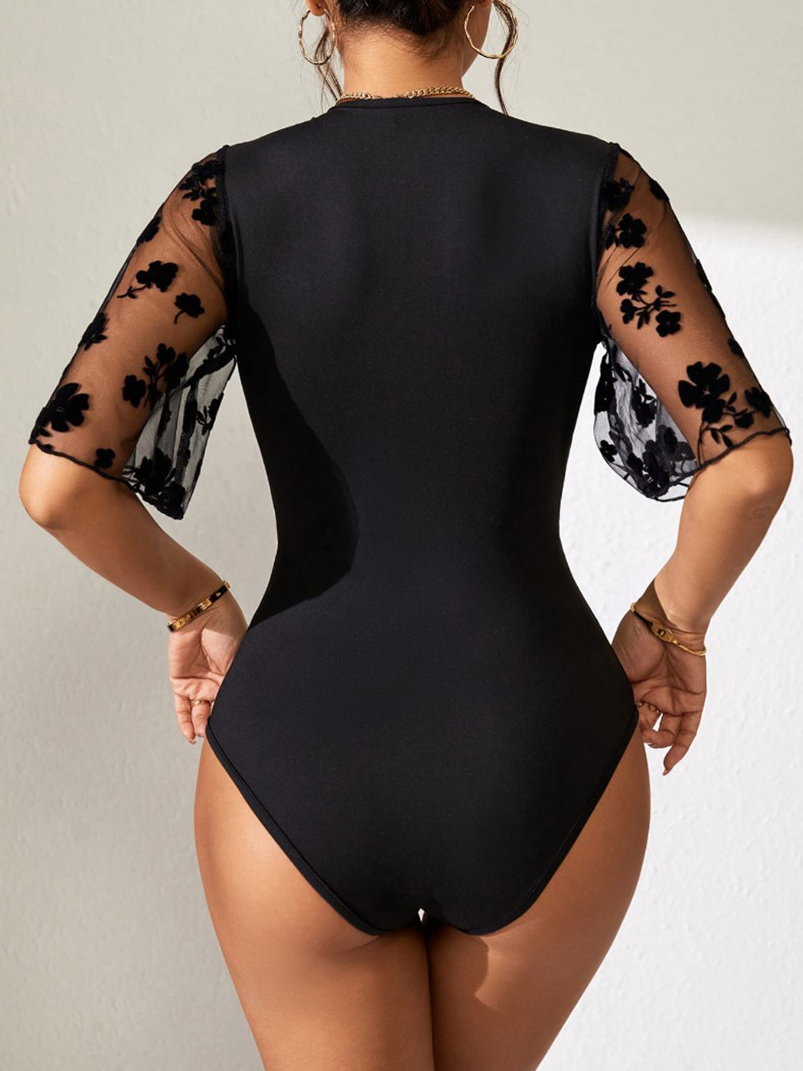 Surplice Lace Half Sleeve Bodysuit - The Goddess Galleries