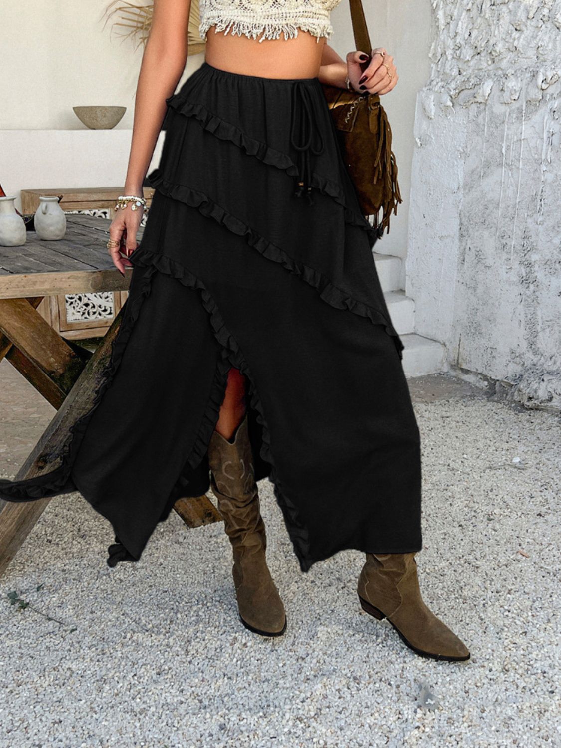 Devine Slit Drawstring Ruffled Skirt - The Goddess Galleries