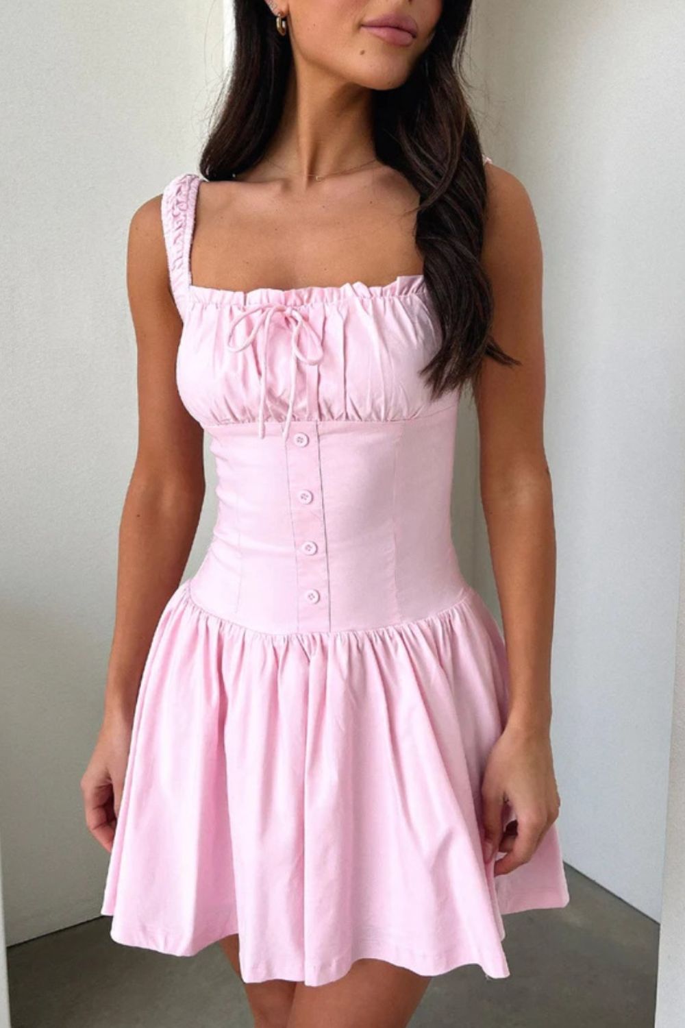 Decorative Button Square Neck Cami Dress - The Goddess Galleries
