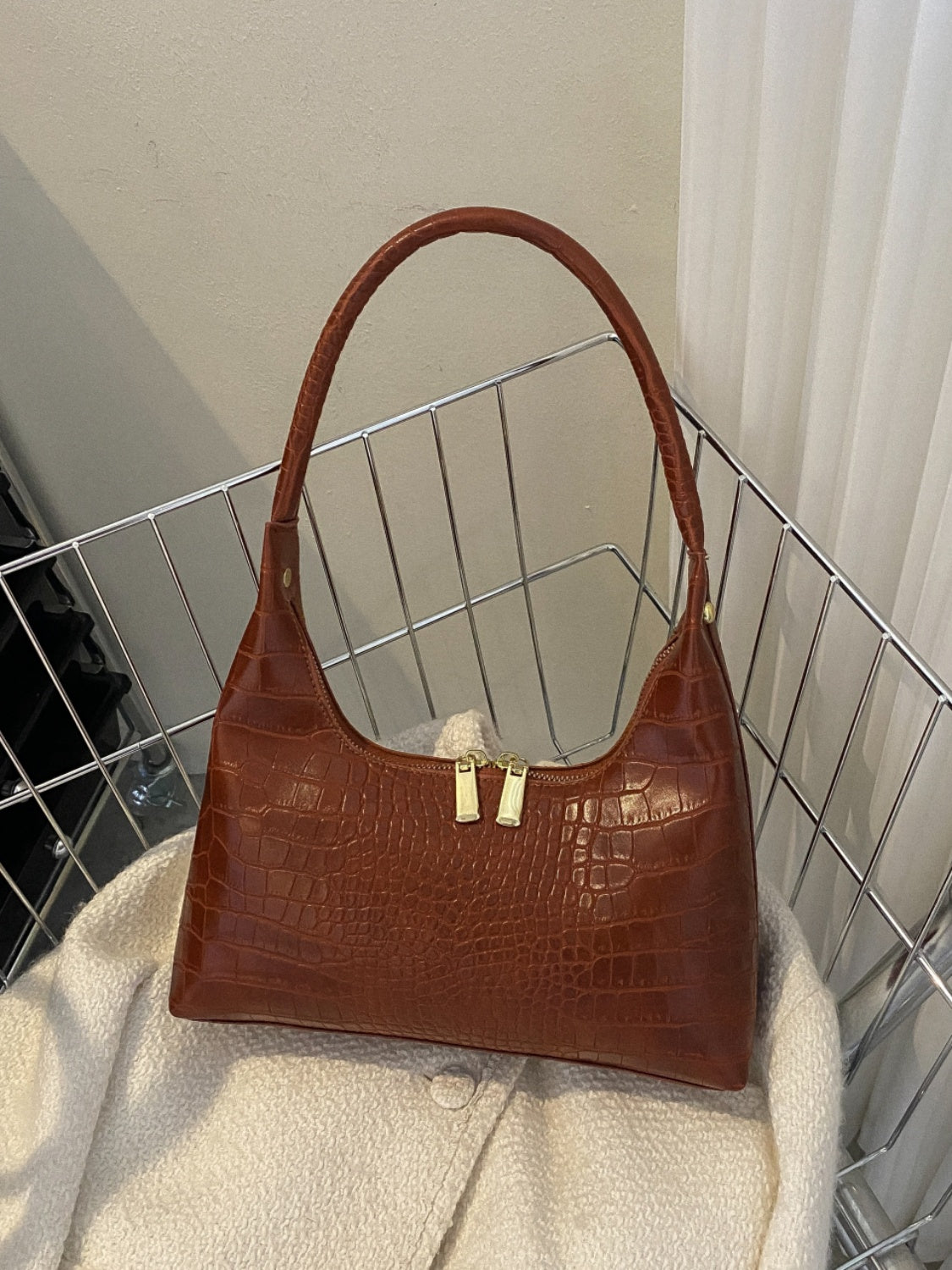 Crocodile Grain Shoulder Bag - The Goddess Galleries