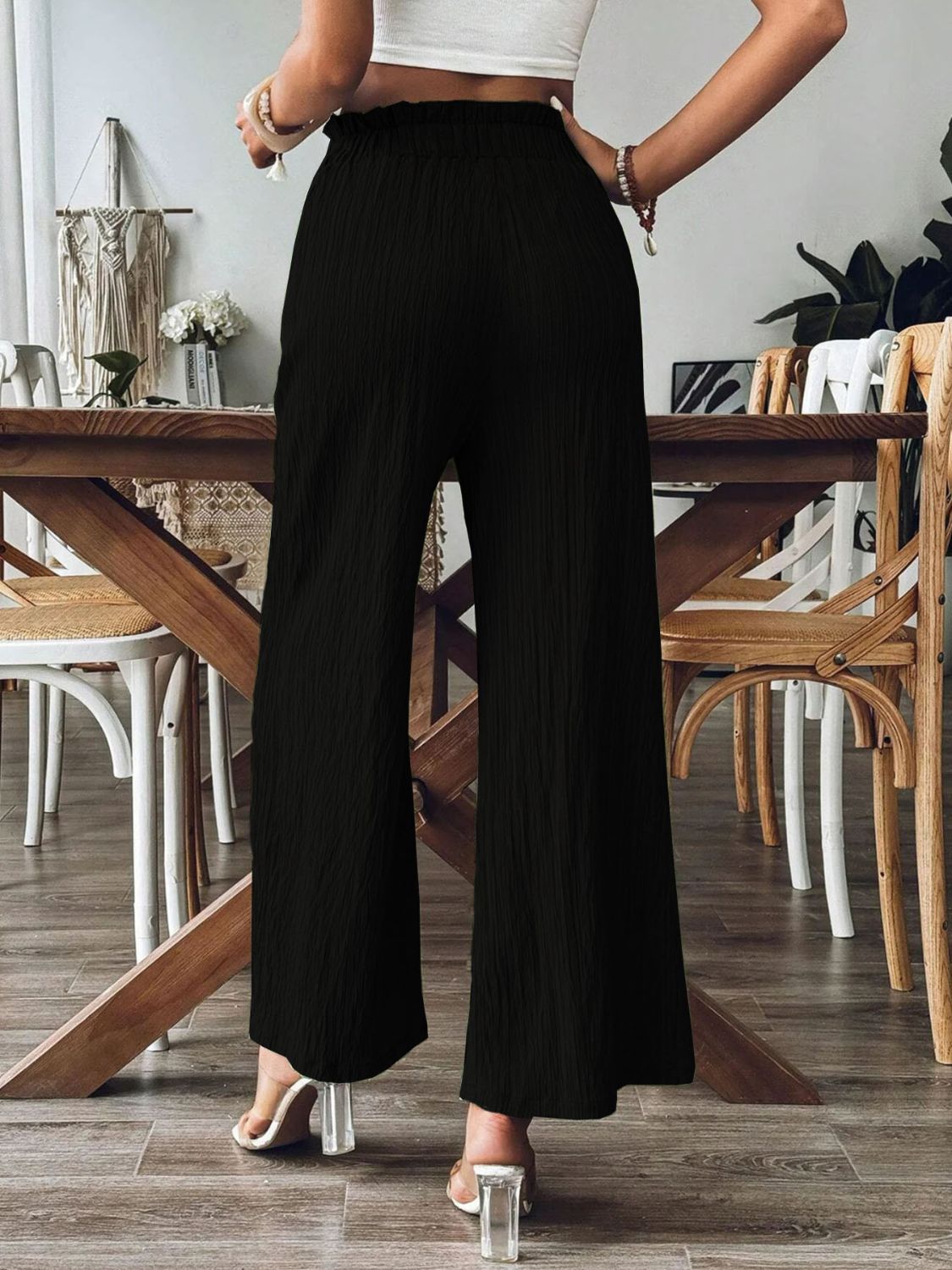 Pocketed Elastic Waist Wide Leg Pants - The Goddess Galleries