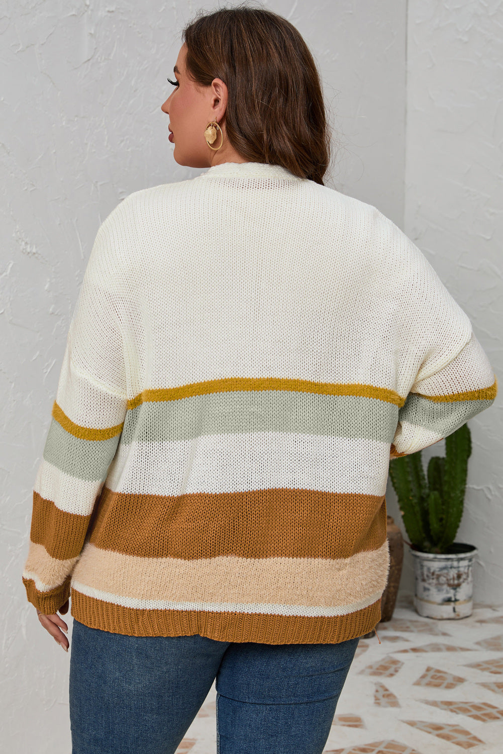 Plus Size Color Block Long Sleeve Cardigan - The Goddess Galleries