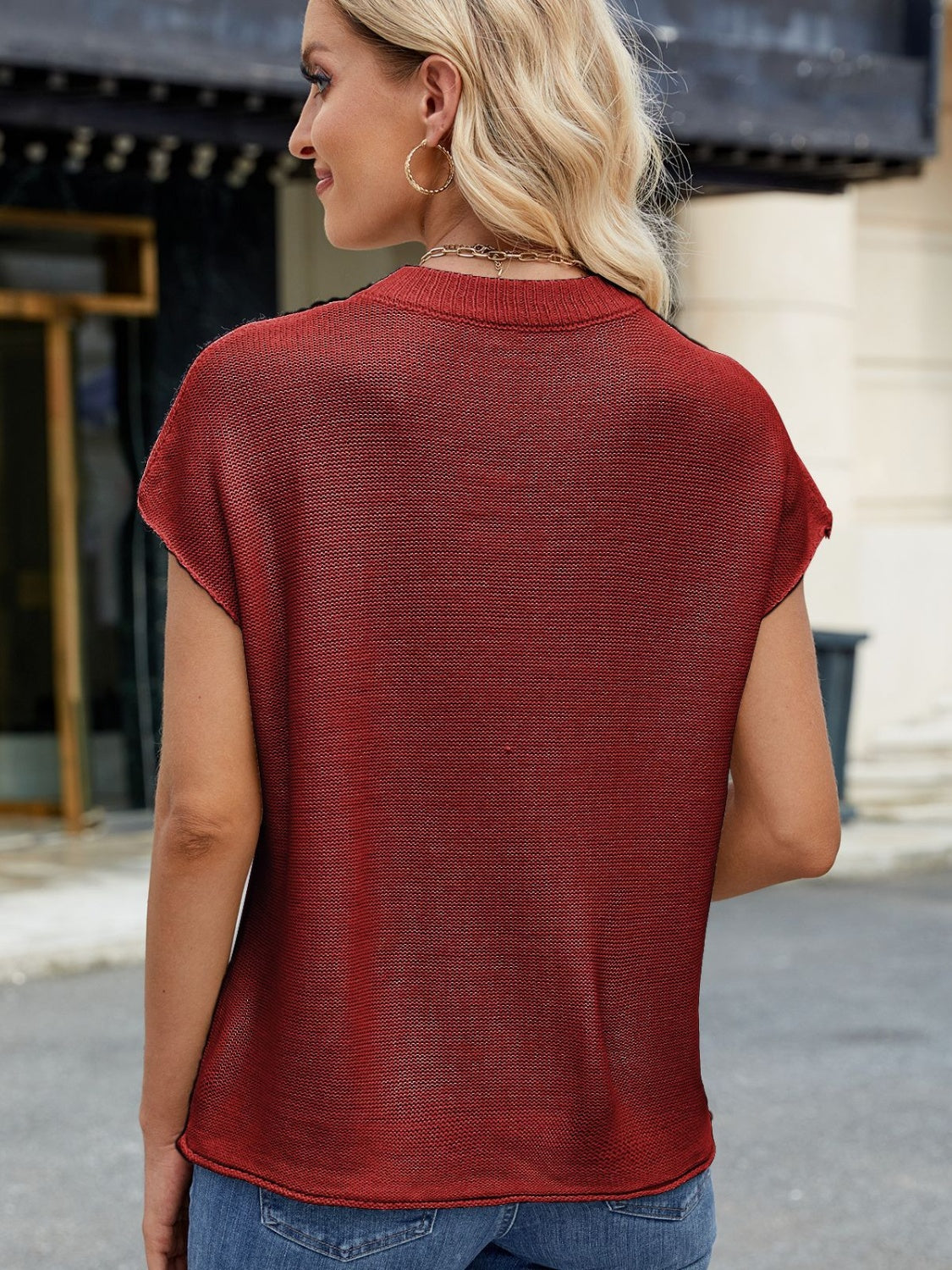 Exposed Seam Round Neck Short Sleeve Sweater - The Goddess Galleries