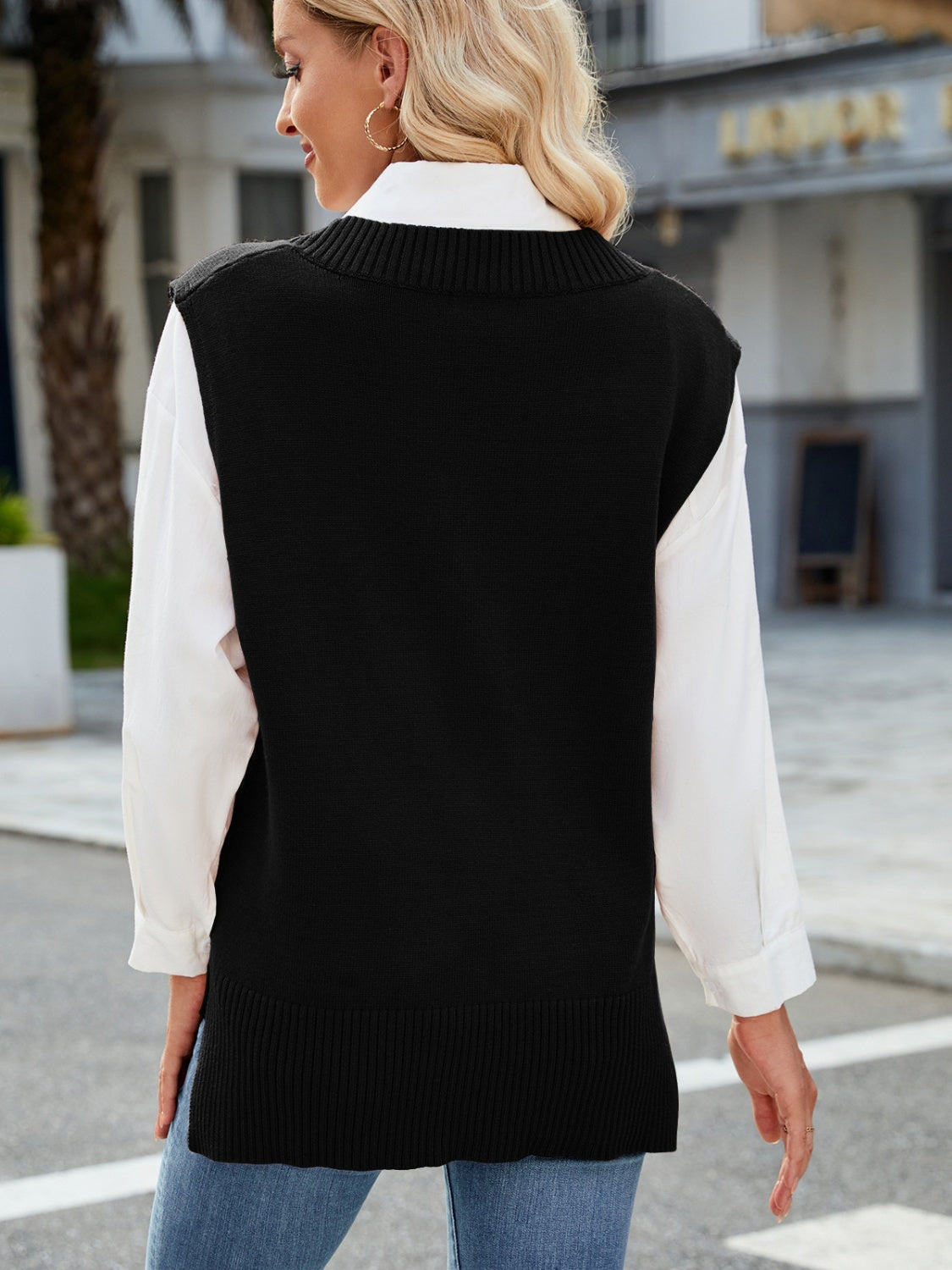 Side Slit V-Neck Sweater Vest - The Goddess Galleries