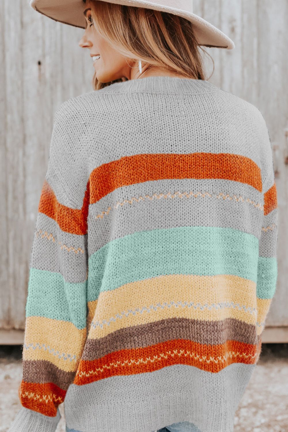 Color Block Round Neck Dropped Shoulder Sweater - The Goddess Galleries