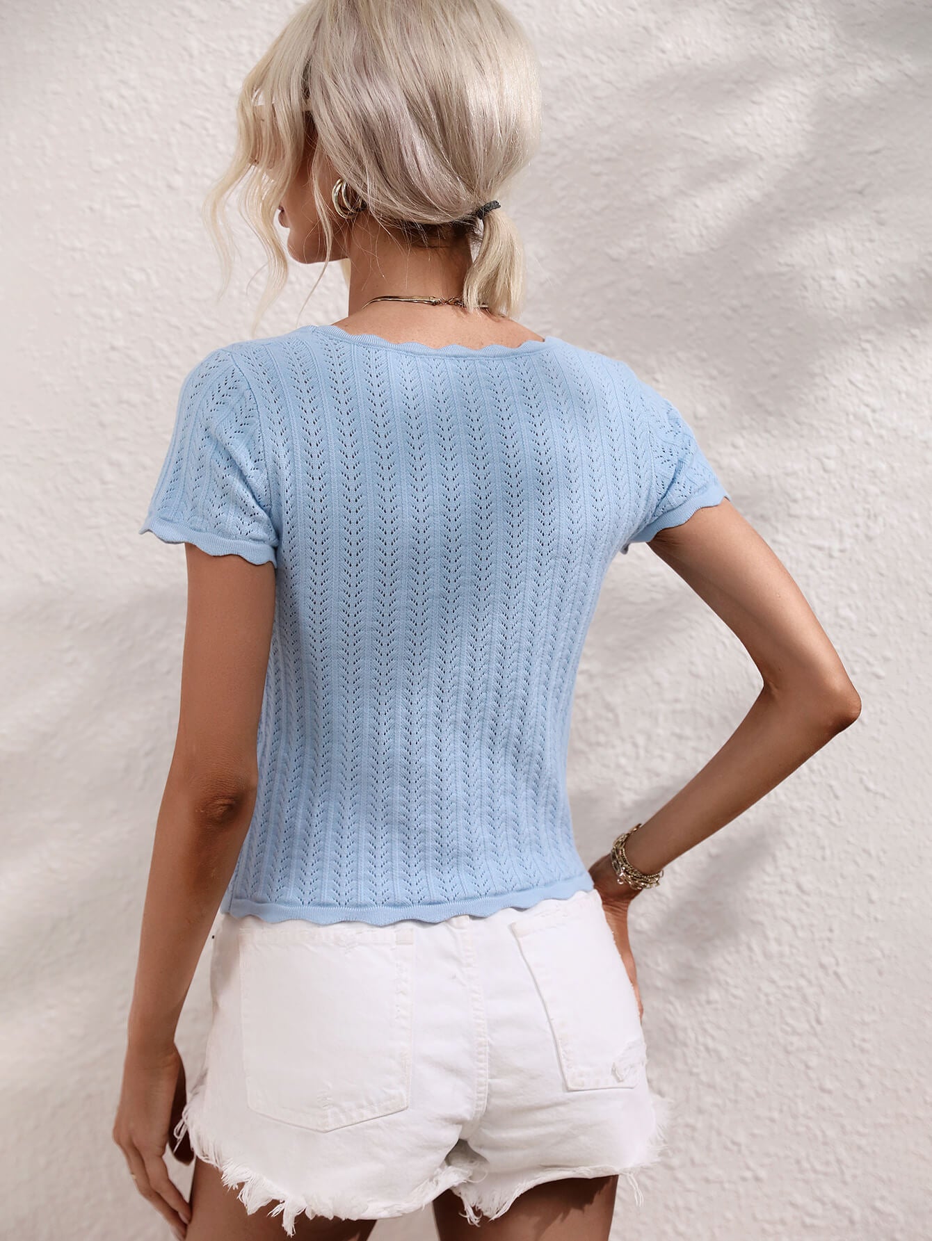 Scalloped Hem Square Neck Knit Top - The Goddess Galleries