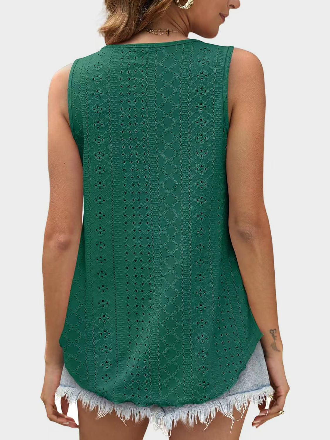 Florira Eyelet Round Neck Tank - The Goddess Galleries