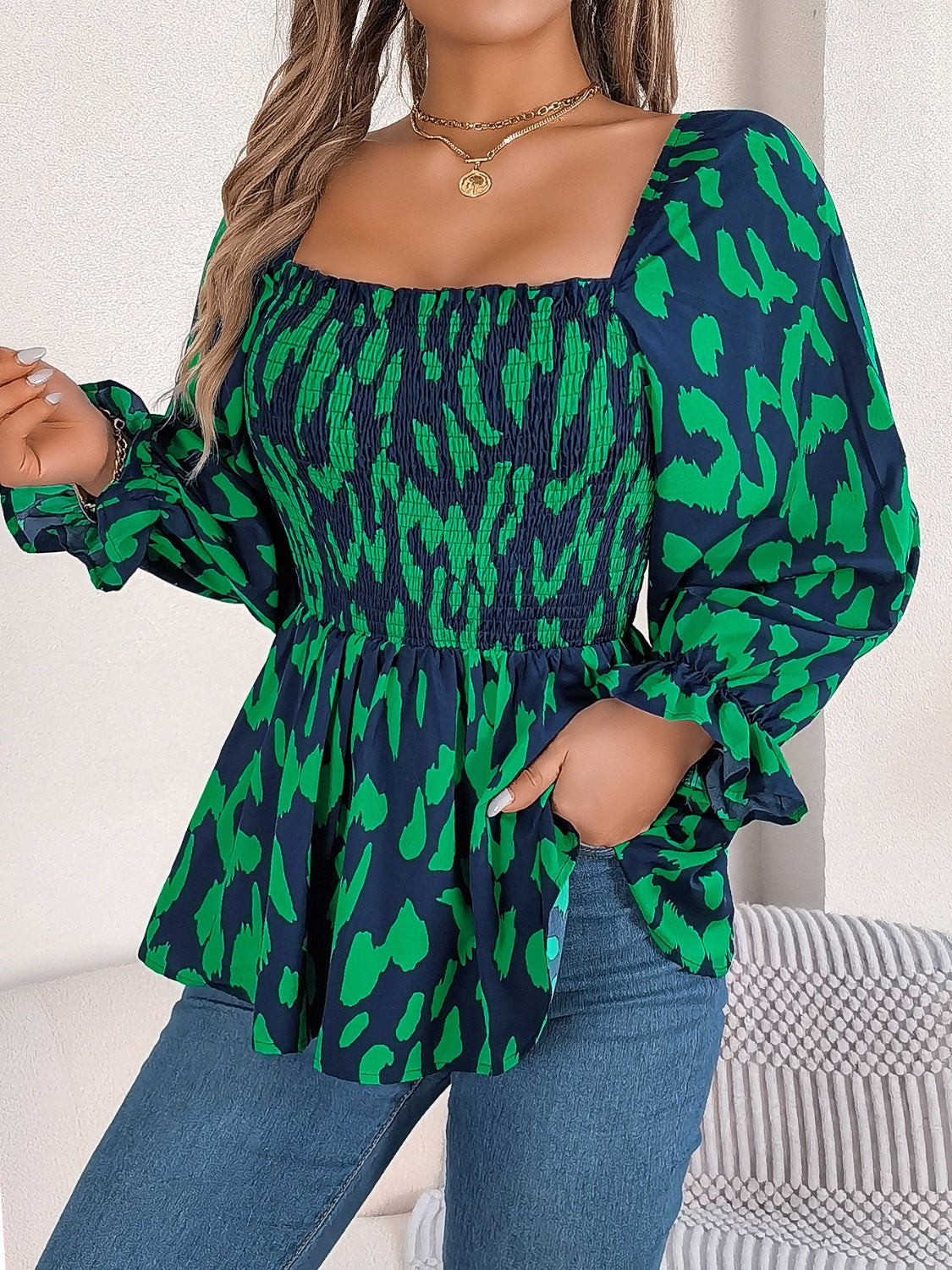 Square Neck Flounce Sleeve Blouse - The Goddess Galleries