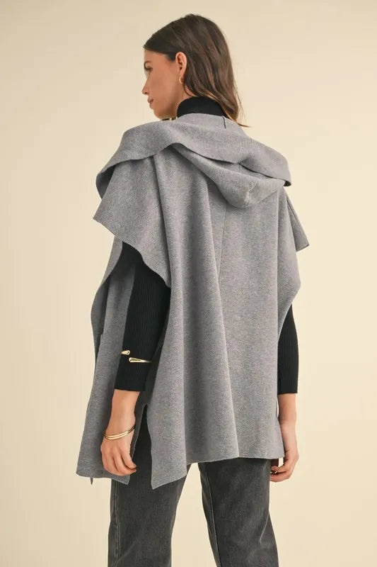 MABLE Knit Open Front Hooded Cardigan With Pocket - The Goddess Galleries
