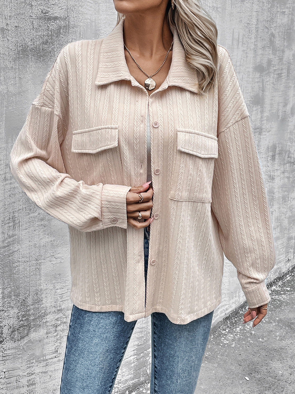 Pocketed Button Up Dropped Shoulder Jacket - The Goddess Galleries