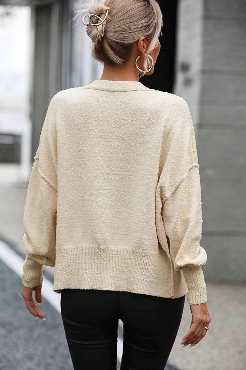 Button-Up Dropped Shoulder Cardigan - The Goddess Galleries