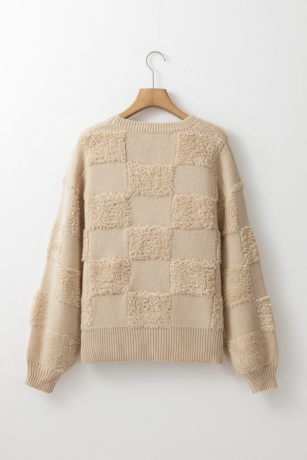 Checkered Round Neck Dropped Shoulder Sweater - The Goddess Galleries