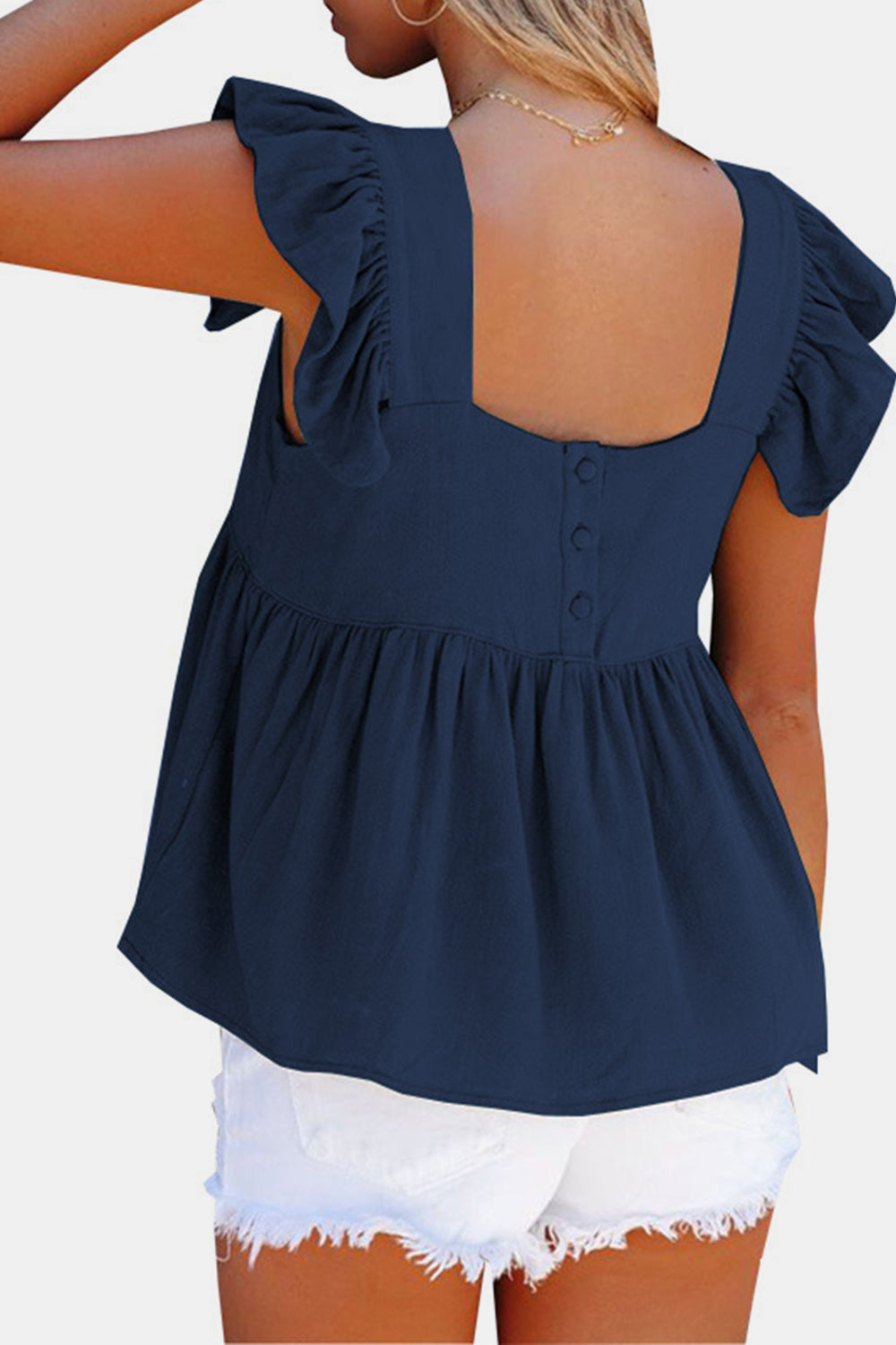 Full Size Ruffled Square Neck Cap Sleeve Blouse - The Goddess Galleries