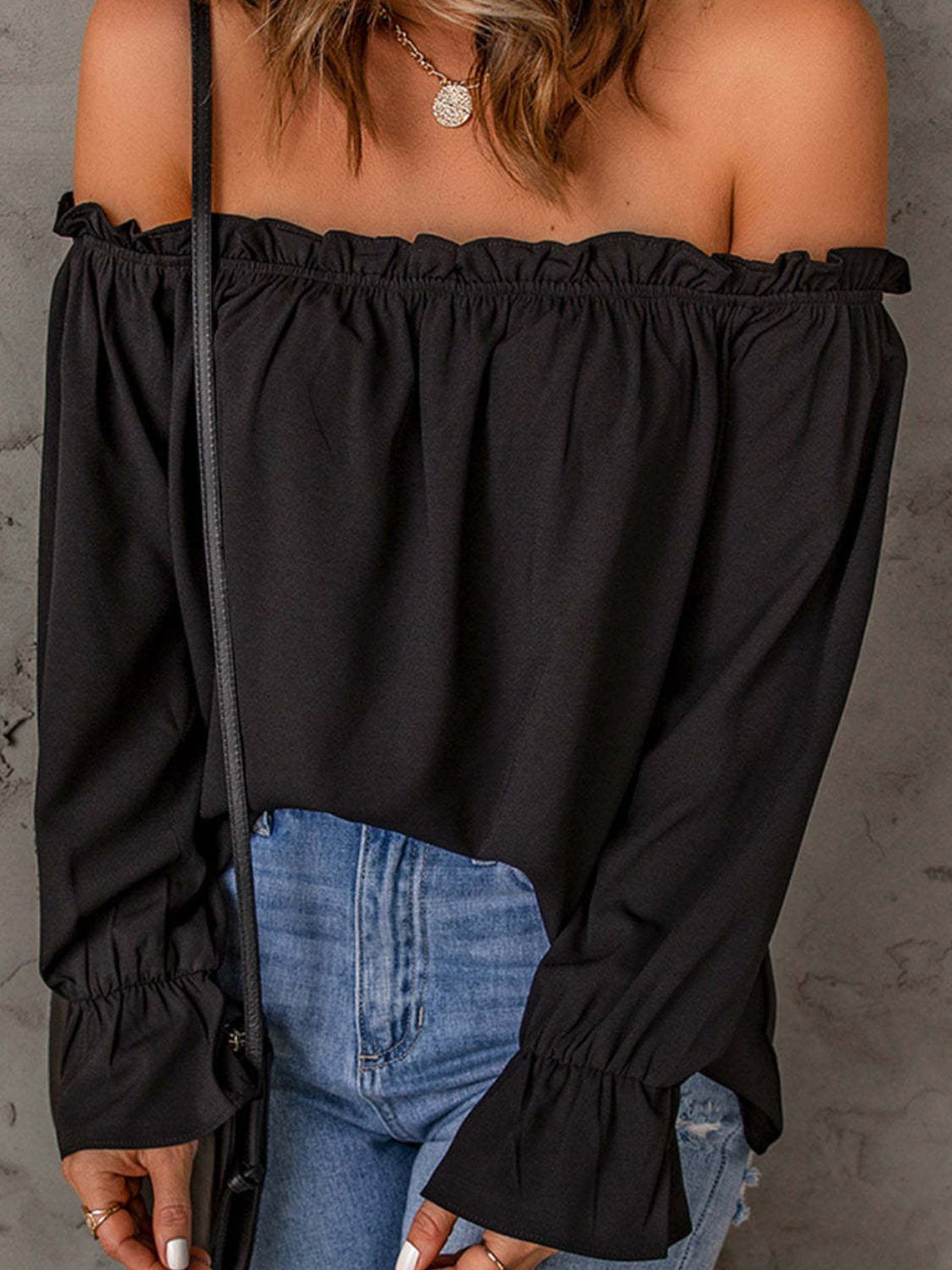Off-Shoulder Flounce Sleeve Blouse - The Goddess Galleries