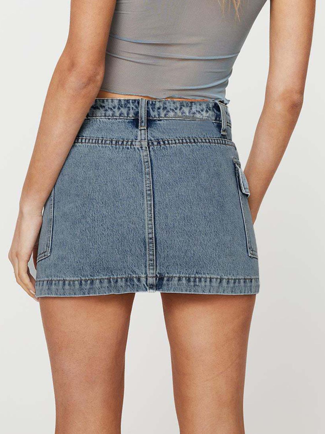 Mini Cargo Denim Skirt with Pockets - The Goddess Galleries