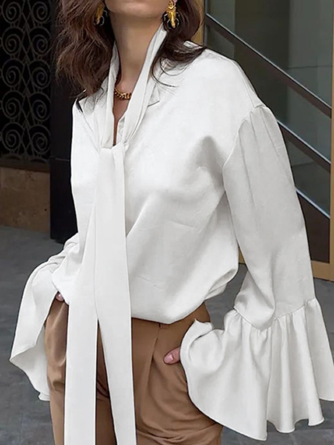 Button Down Flounce Sleeve Shirt - The Goddess Galleries