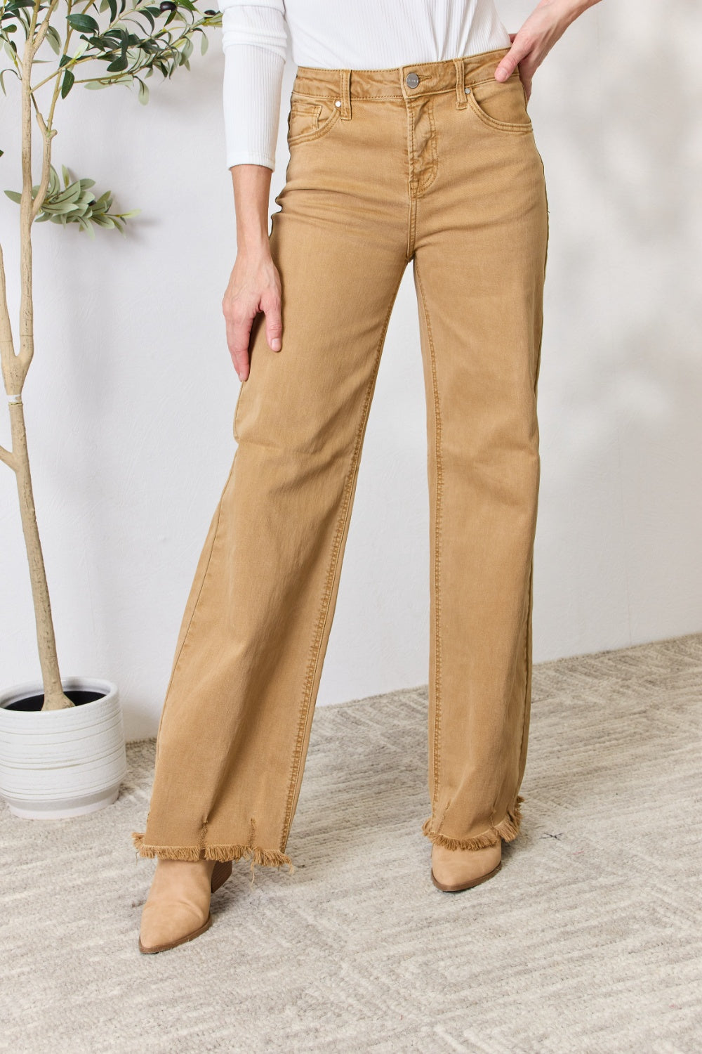 RISEN Full Size Fringe Hem Wide Leg Jeans - The Goddess Galleries