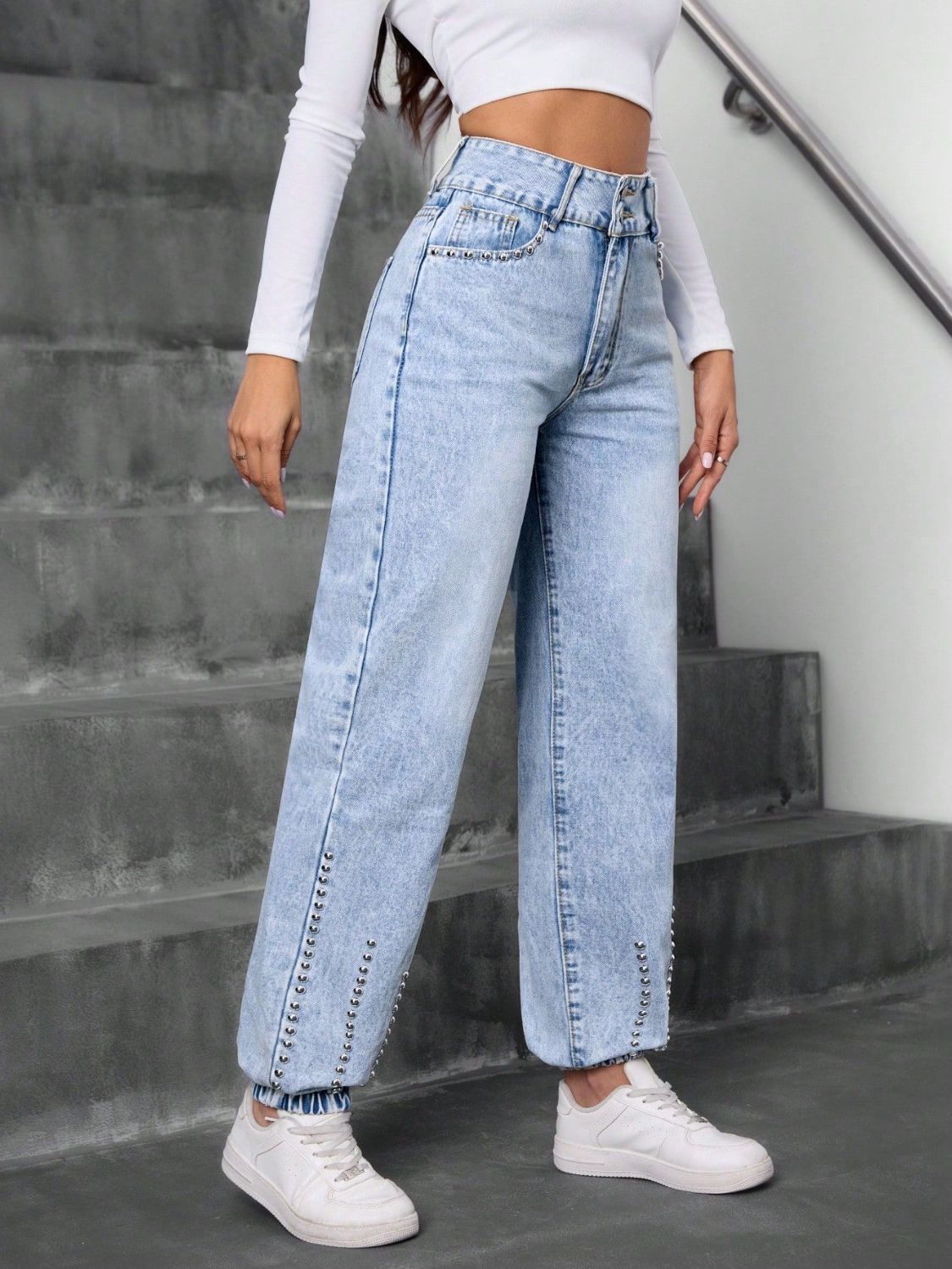 Studded High Waist Jeans - The Goddess Galleries