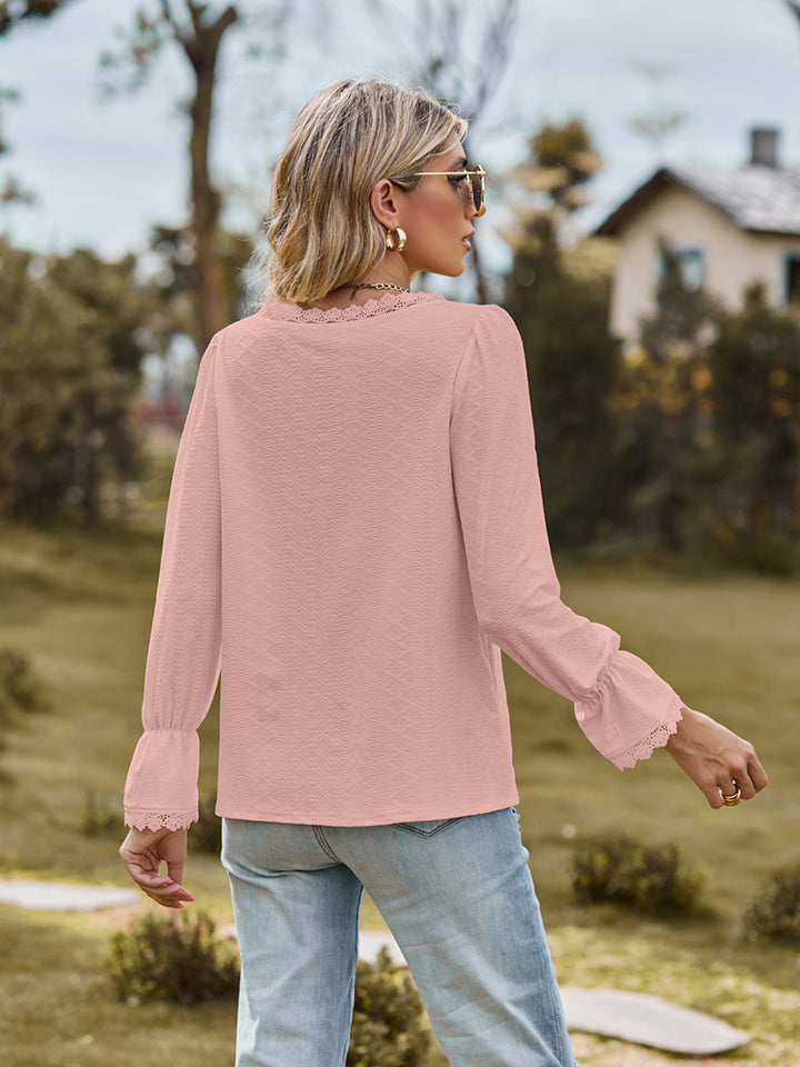 V-Neck Flounce Sleeve Blouse - The Goddess Galleries