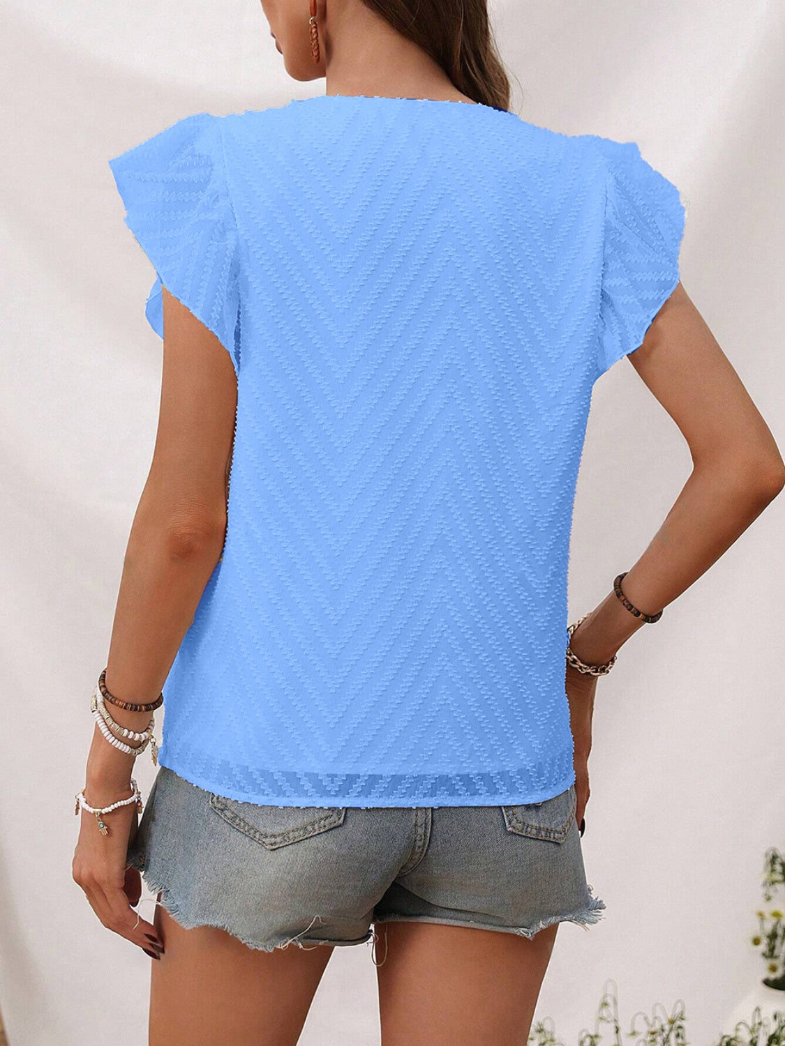 Textured V-Neck Cap Sleeve Blouse - The Goddess Galleries