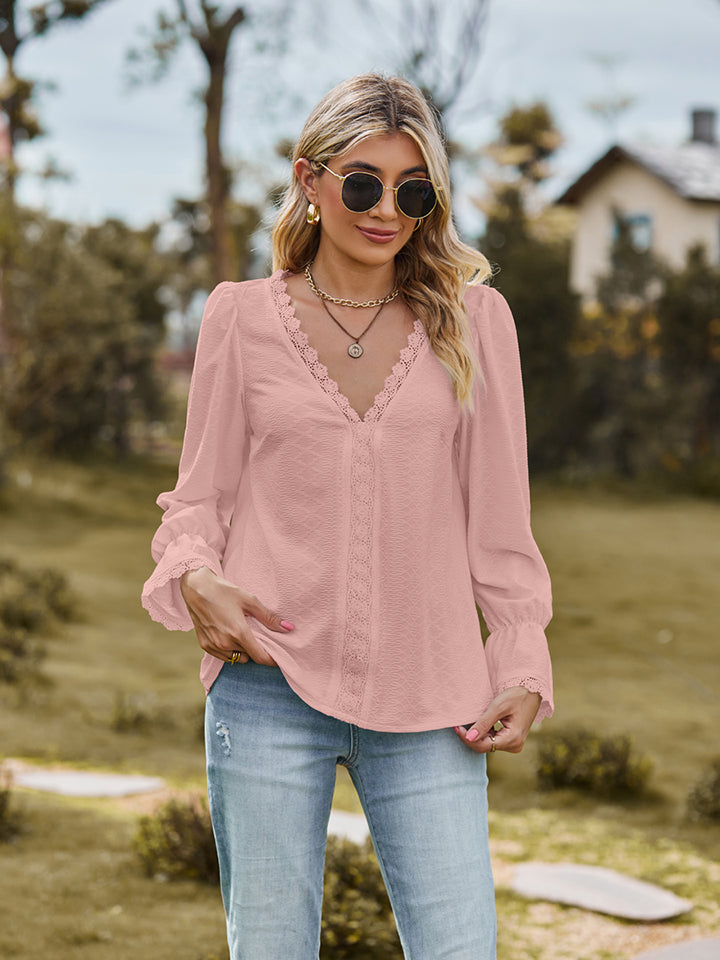 V-Neck Flounce Sleeve Blouse - The Goddess Galleries