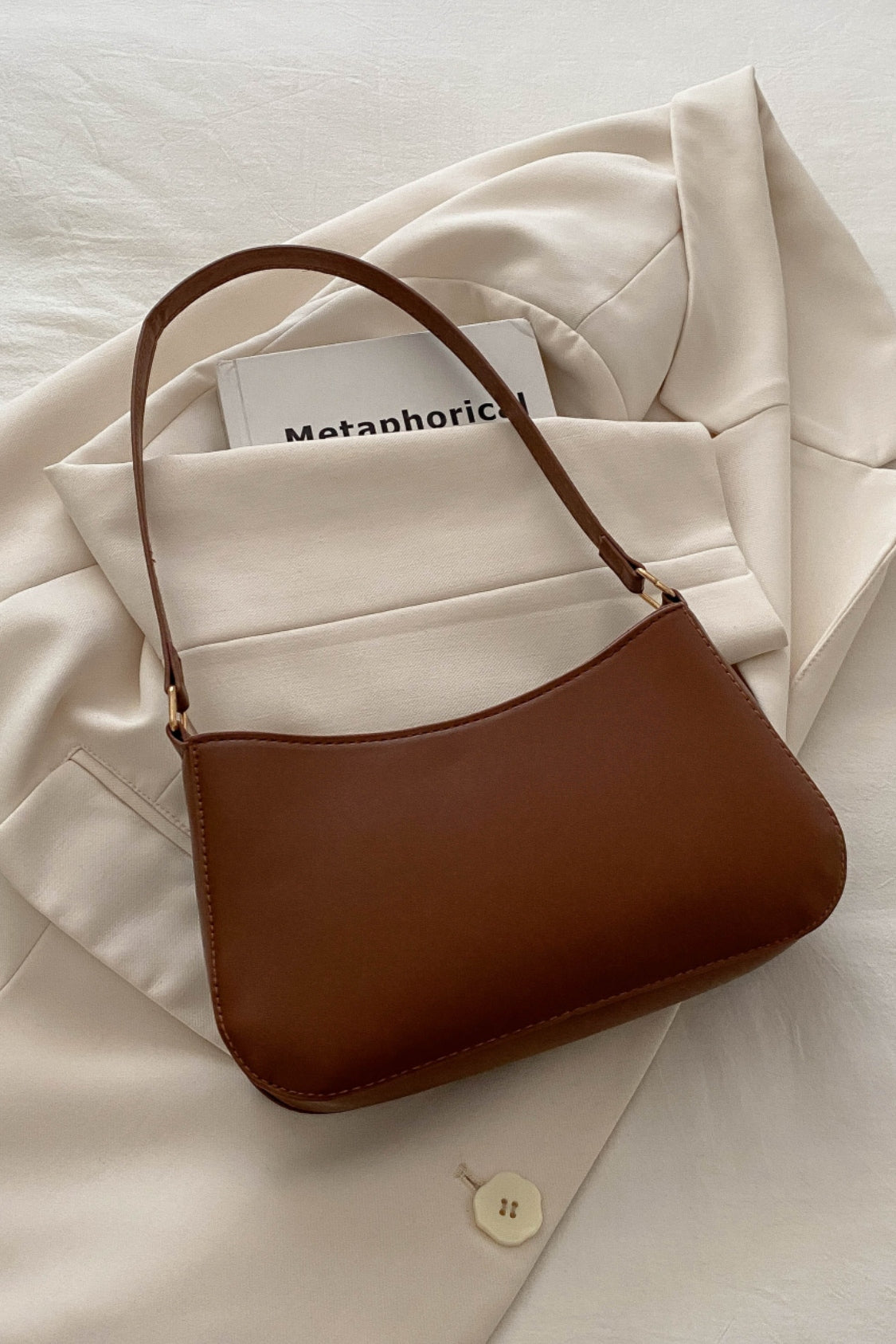Bow Trim PU Leather Shoulder Bag - The Goddess Galleries