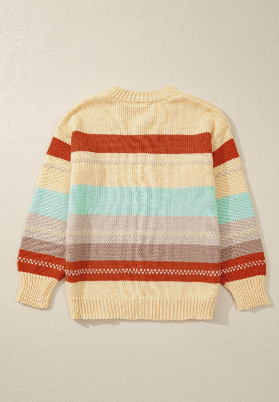 Color Block Round Neck Dropped Shoulder Sweater - The Goddess Galleries