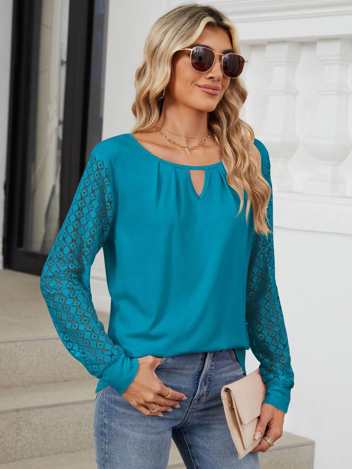 Cutout Round Neck Long Sleeve T-Shirt - The Goddess Galleries