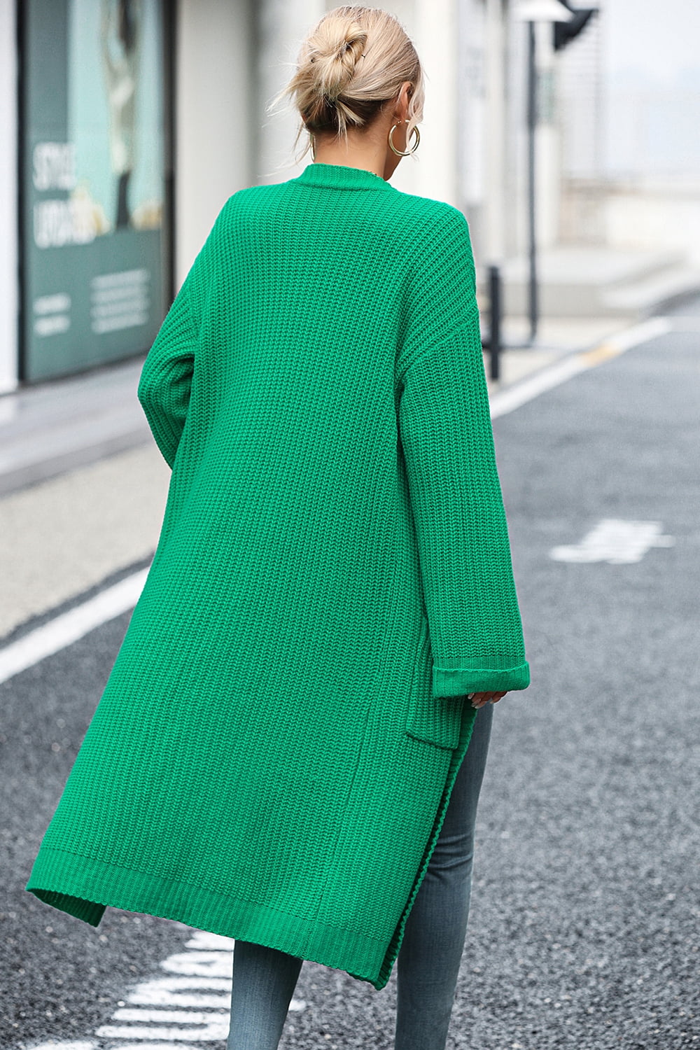 Dropped Shoulder Long Sleeve Cardigan with Pocket - The Goddess Galleries