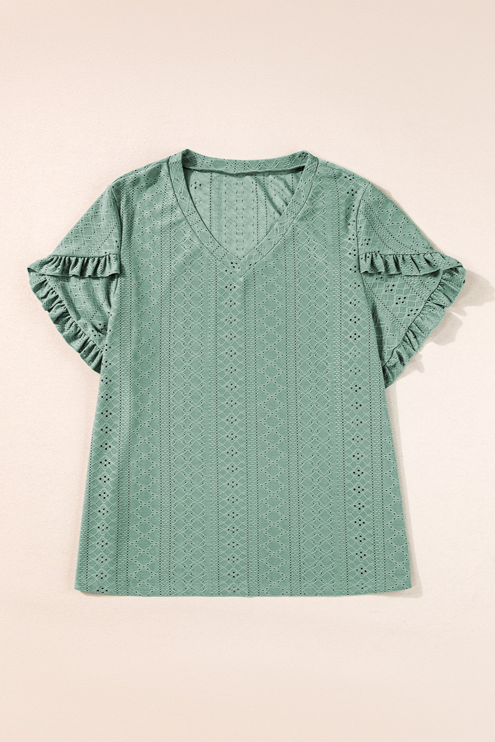 Plus Size Eyelet V-Neck Petal Sleeve Blouse - The Goddess Galleries